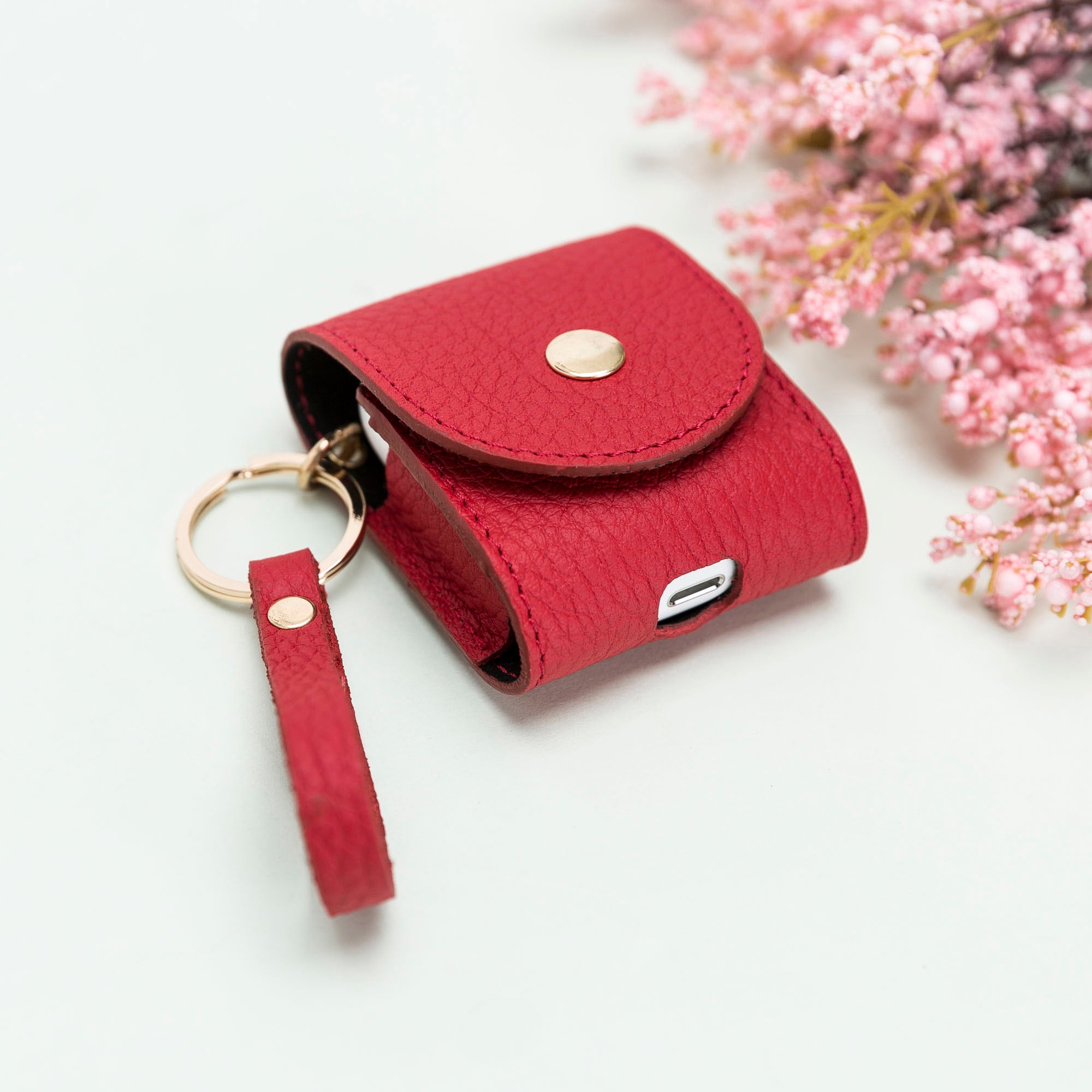 Mai Leather Case for AirPods 1 & 2 - RED - saracleather