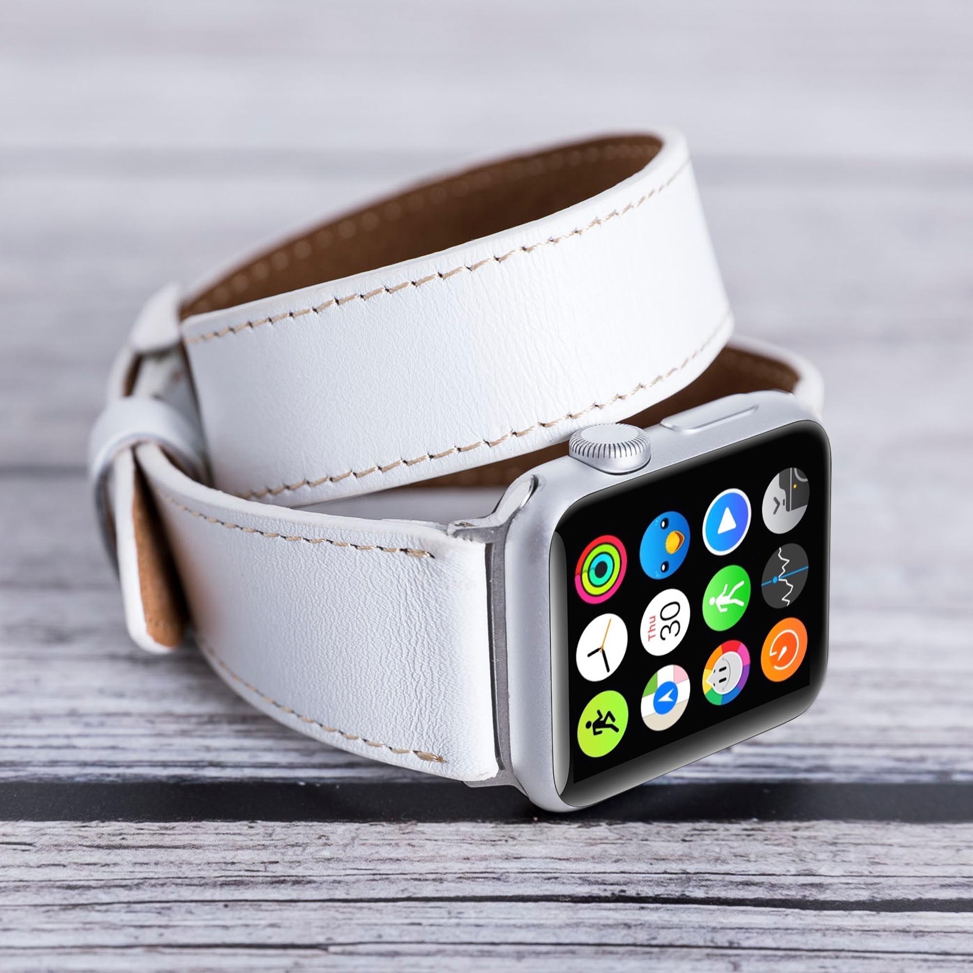 Double Tour Strap: Full Grain Leather Band for Apple Watch - WHITE - saracleather