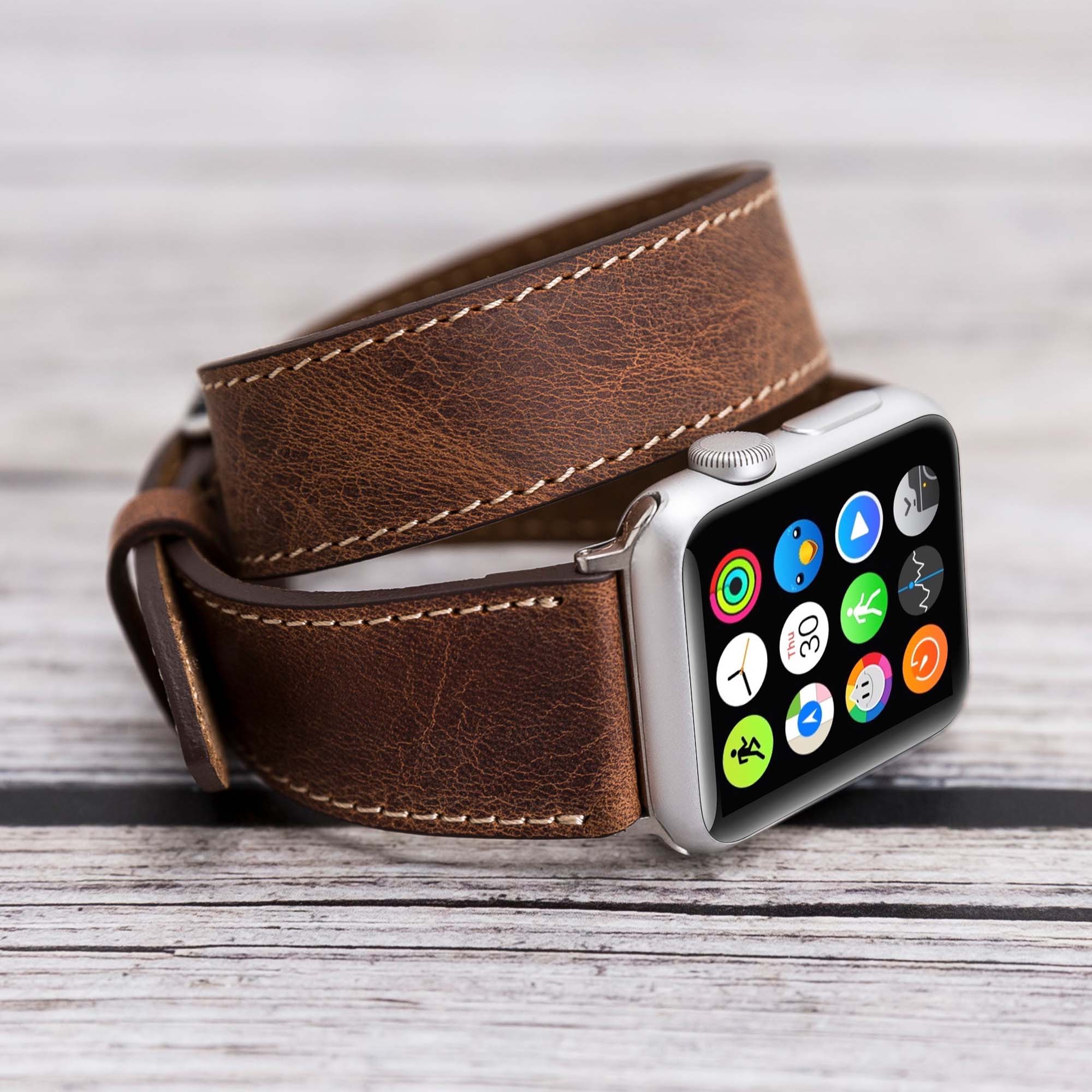 Double Tour Strap: Full Grain Leather Band for Apple Watch - BROWN - saracleather