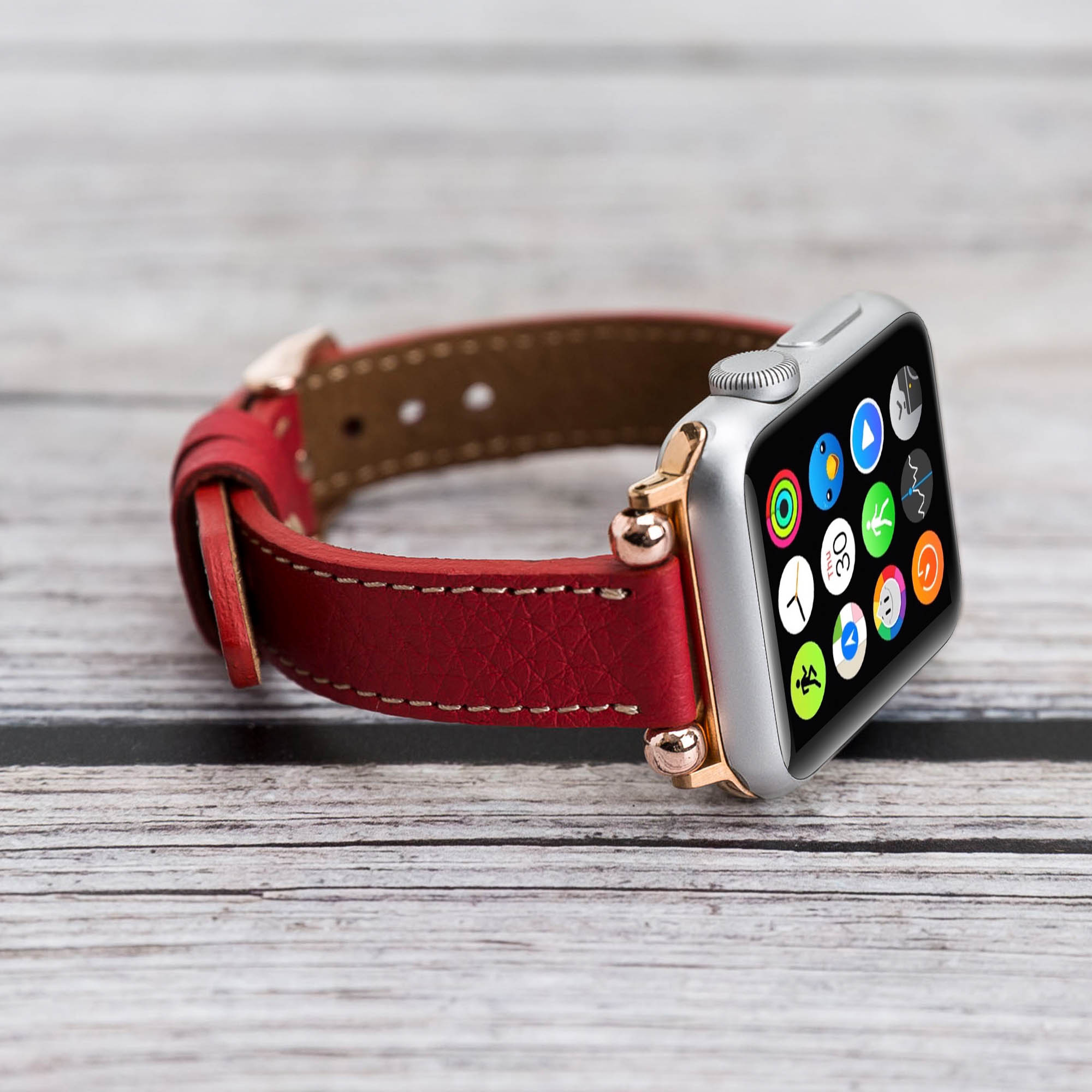 Ferro Strap - Full Grain Leather Band for Apple Watch - RED - saracleather