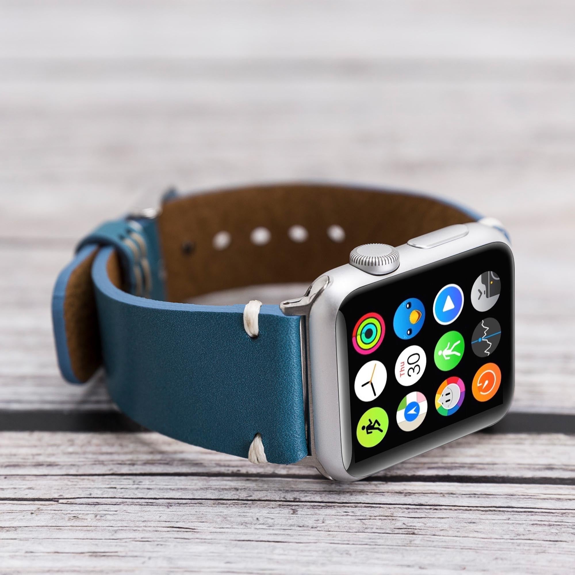 Full Grain Leather Band for Apple Watch - BLUE - saracleather