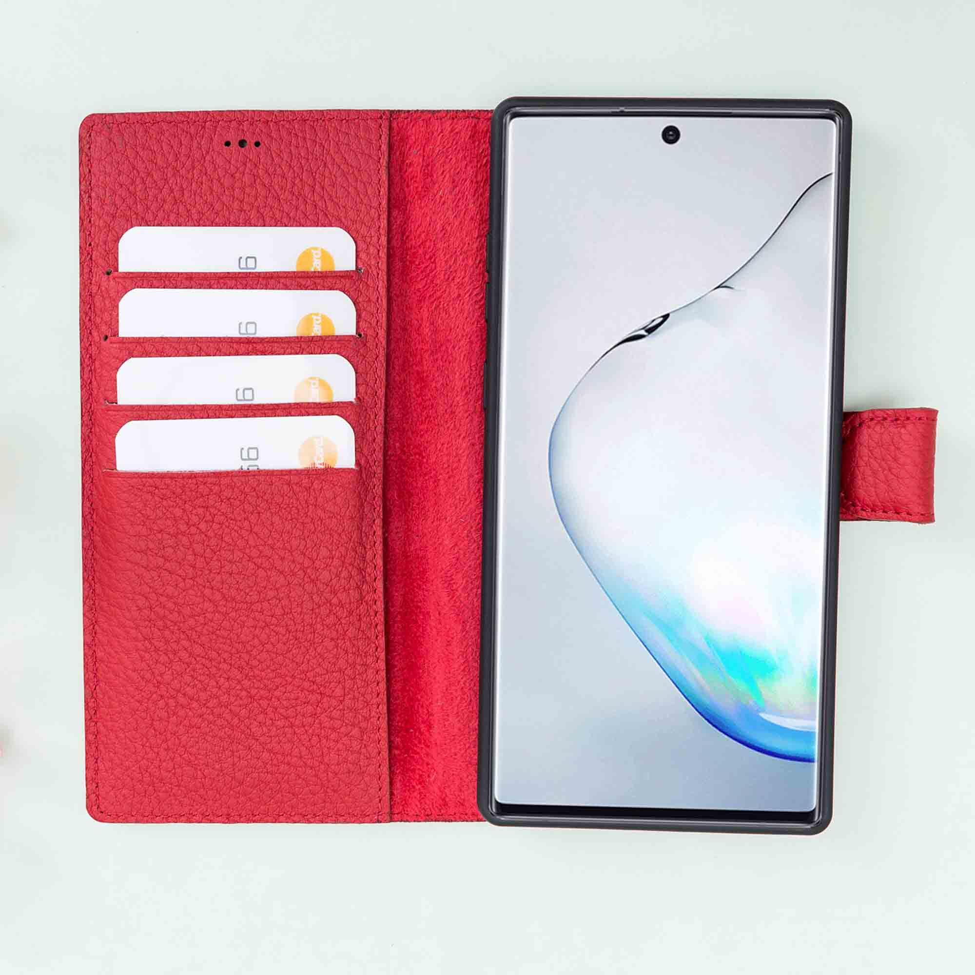 Magic Magnetic Detachable Leather Wallet Case for Samsung Galaxy Note 10 - RED - saracleather