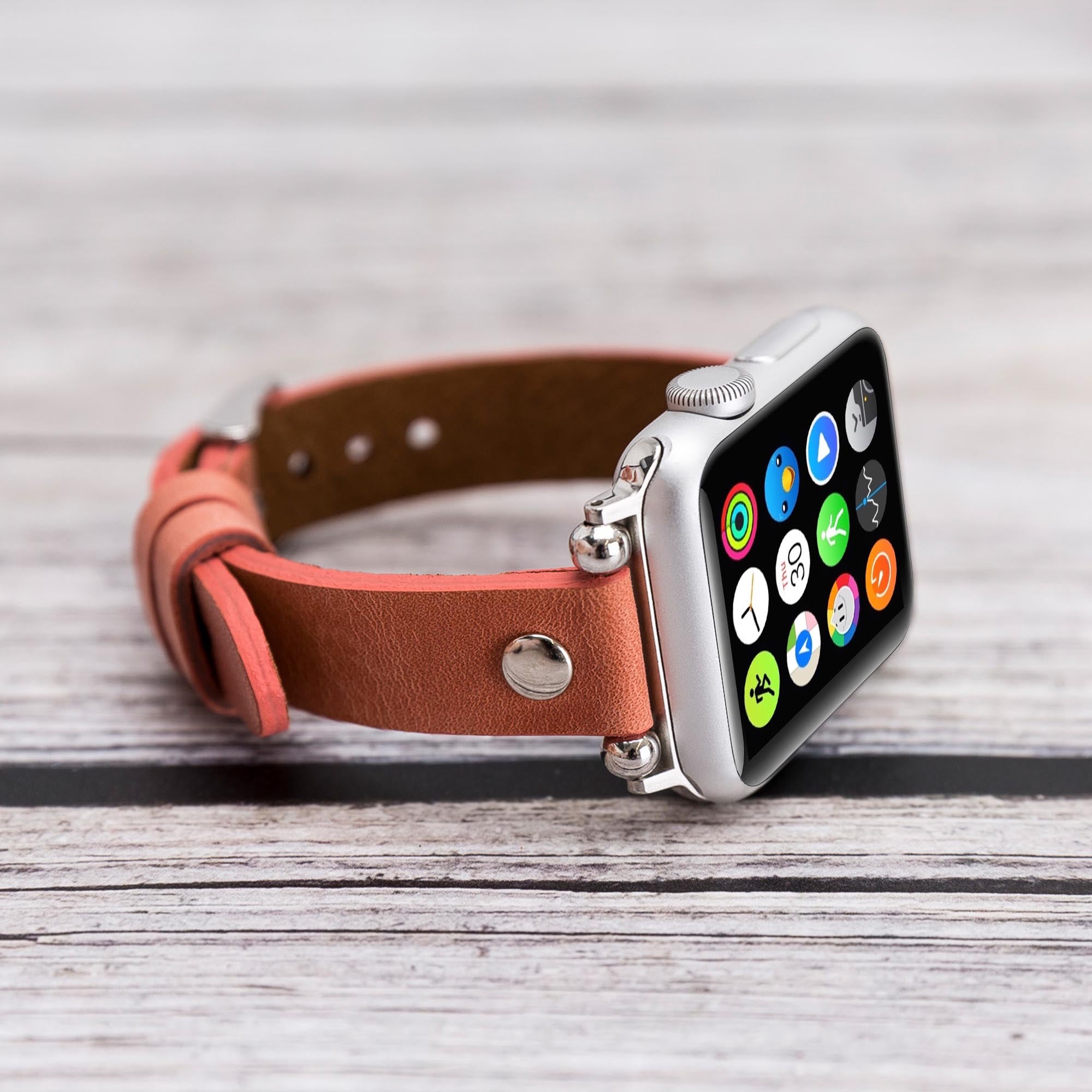 Ferro Strap - Full Grain Leather Band for Apple Watch - POMEGRANATE FLOWER - saracleather