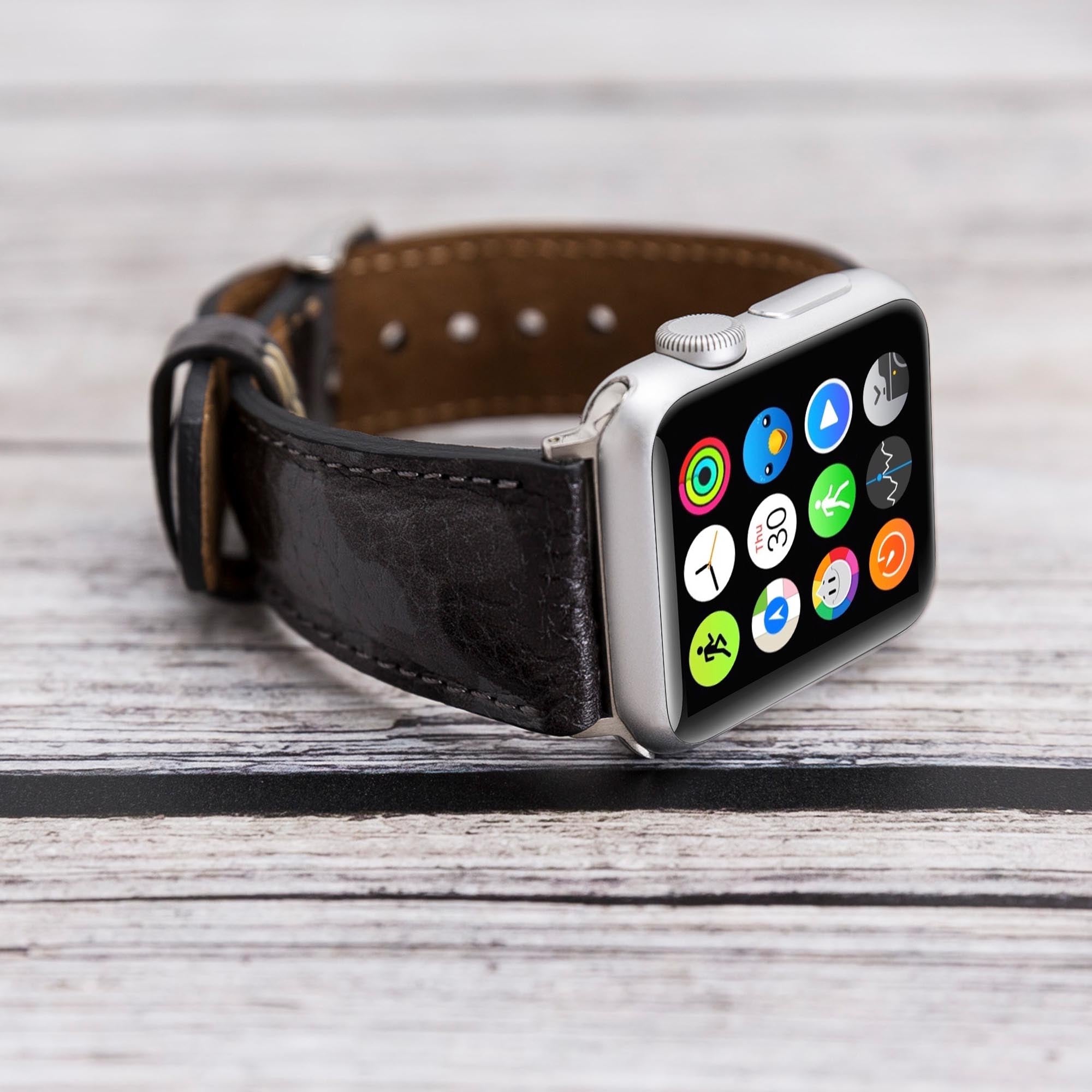 Full Grain Leather Band for Apple Watch - CAMOUFLAGE BLACK - saracleather