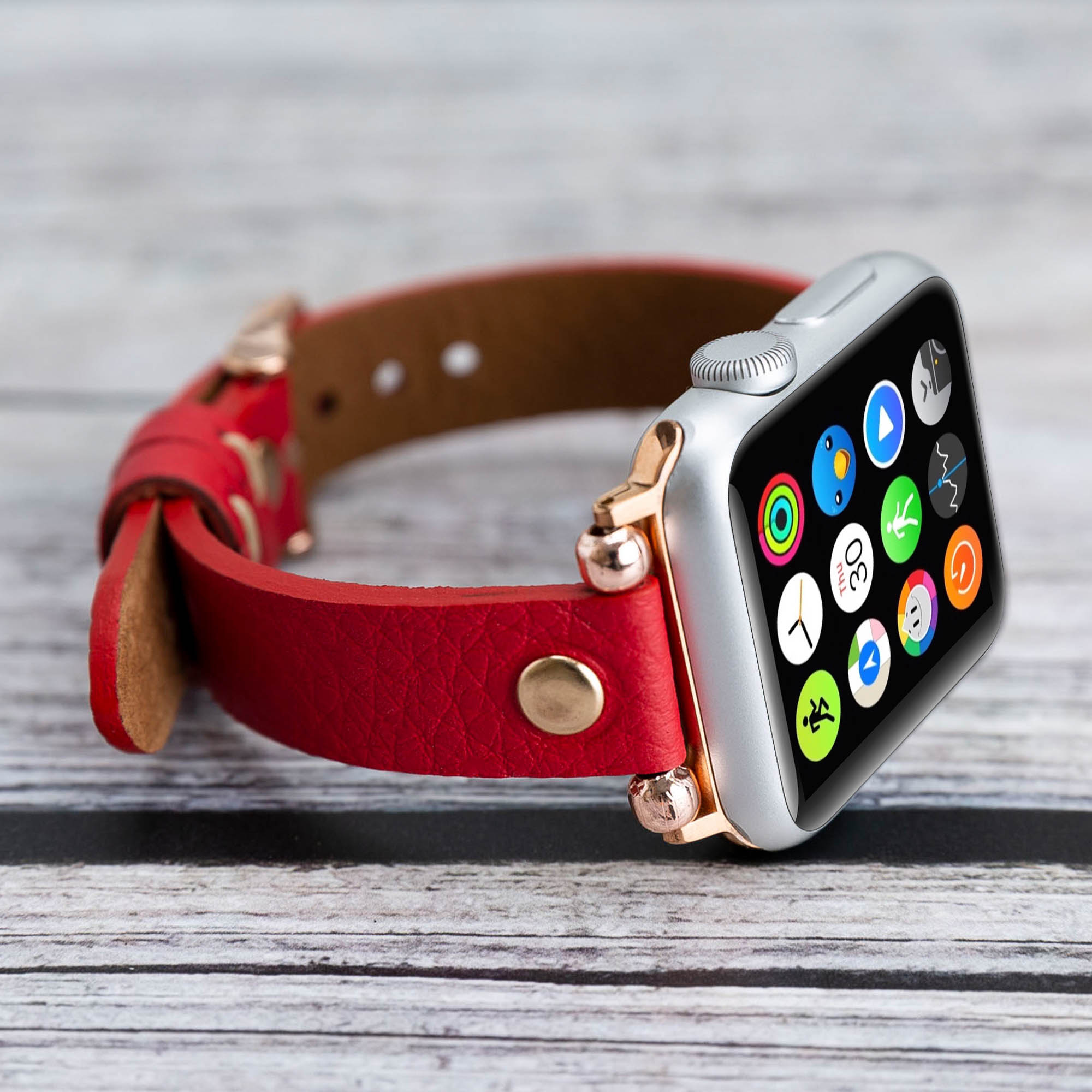 Ferro Strap - Full Grain Leather Band for Apple Watch - RED - saracleather