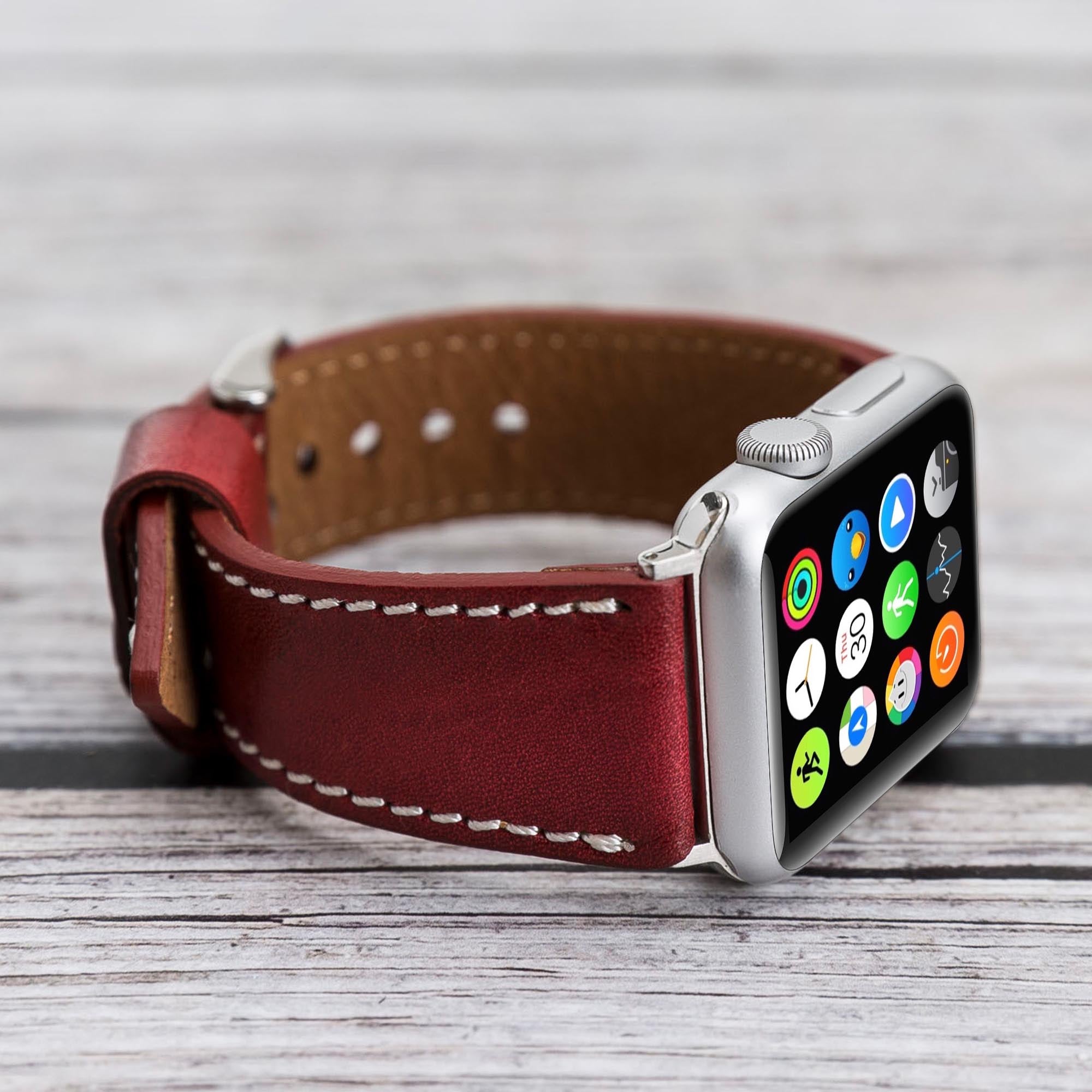 Full Grain Leather Band for Apple Watch - RED - saracleather