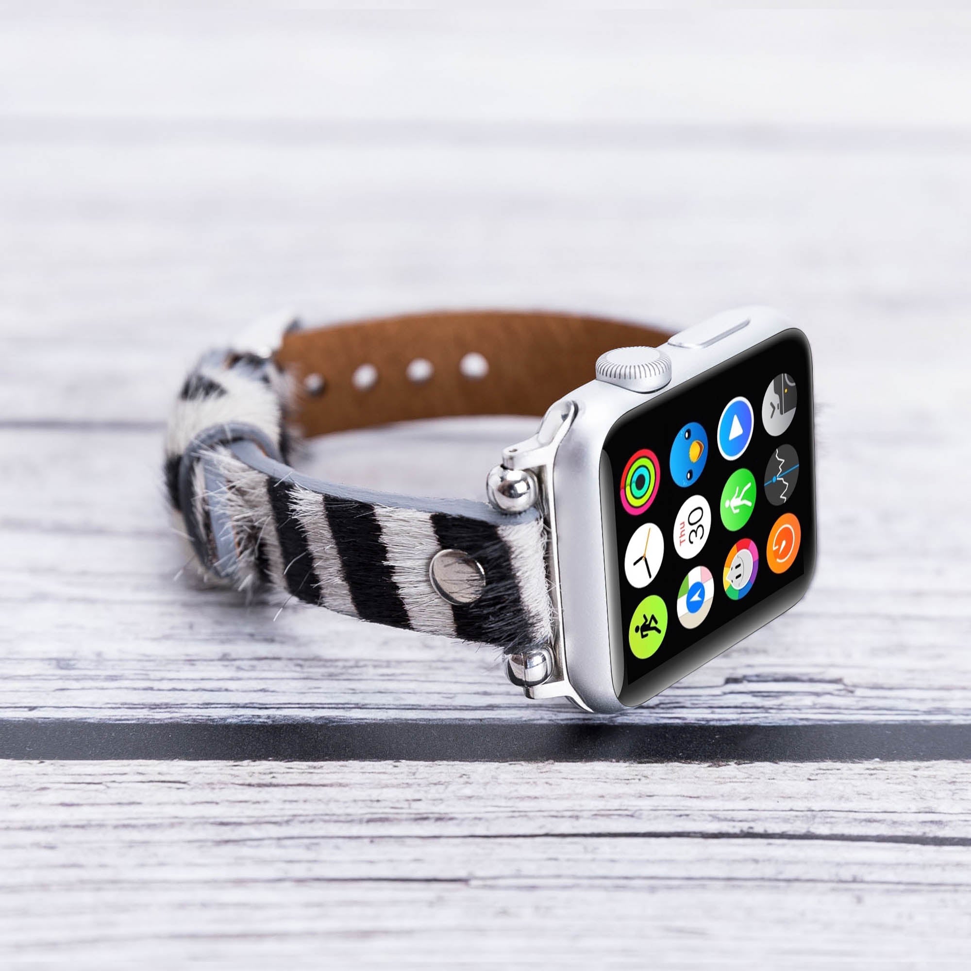 Ferro Strap - Full Grain Leather Band for Apple Watch - FURRY ZEBRA PATTERNED - saracleather