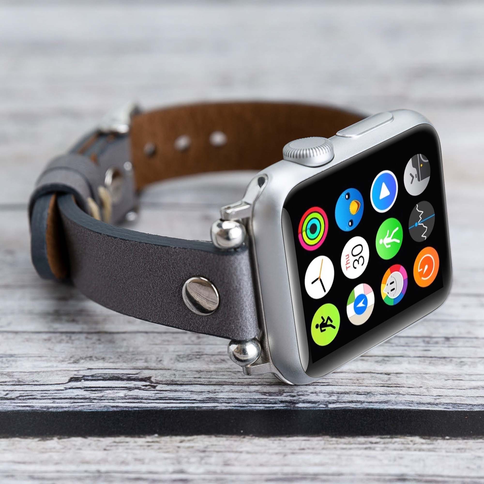 Ferro Strap - Full Grain Leather Band for Apple Watch - GRAY - saracleather