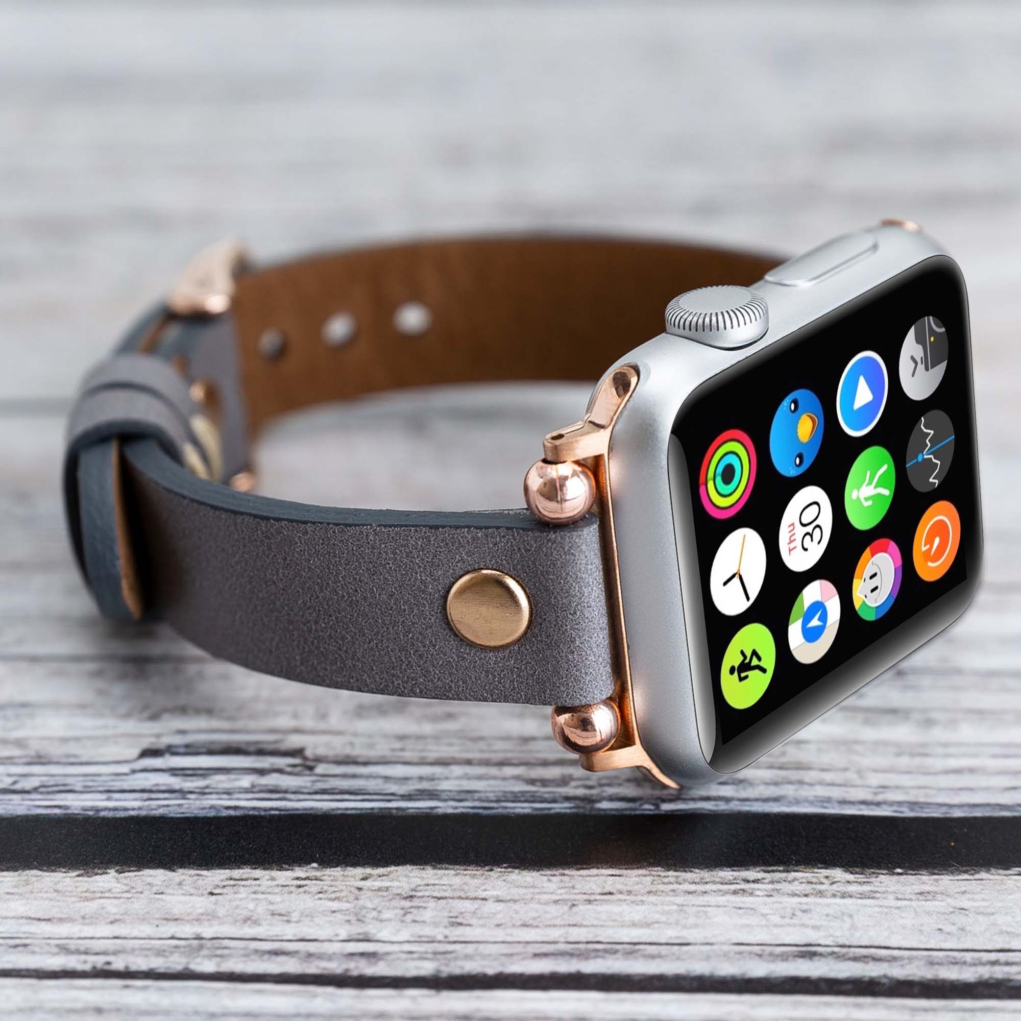 Ferro Strap - Full Grain Leather Band for Apple Watch - GRAY - saracleather