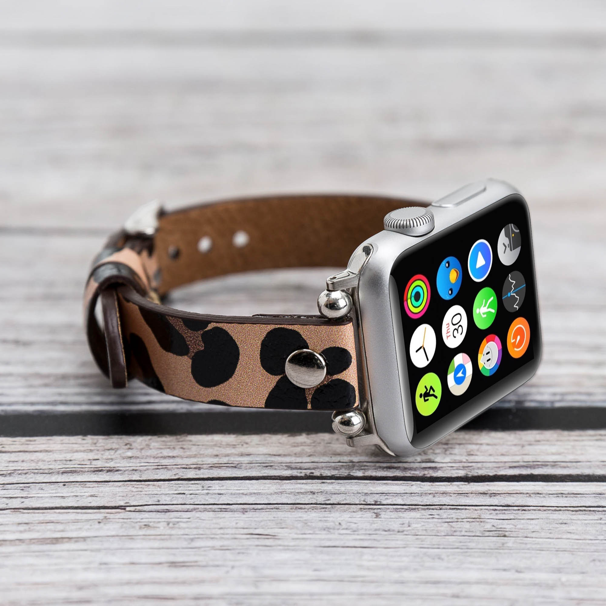 Ferro Strap - Full Grain Leather Band for Apple Watch - LEOPARD PATTERNED - saracleather