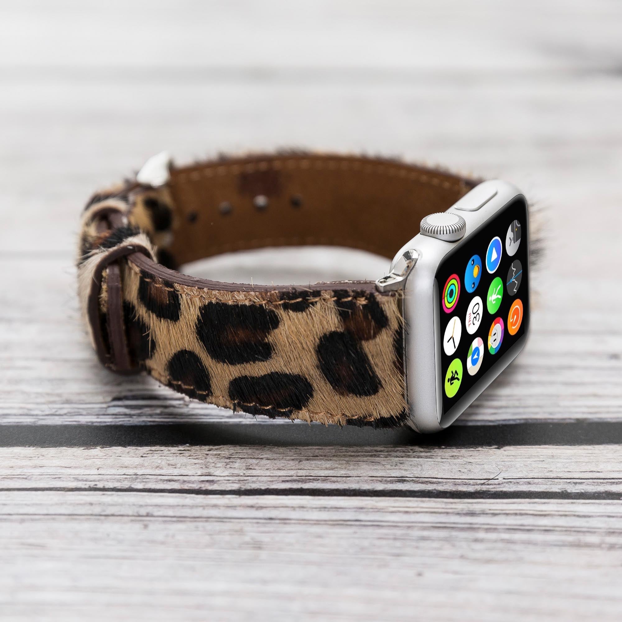 Full Grain Leather Band for Apple Watch - FURRY LEOPARD PATTERNED - saracleather