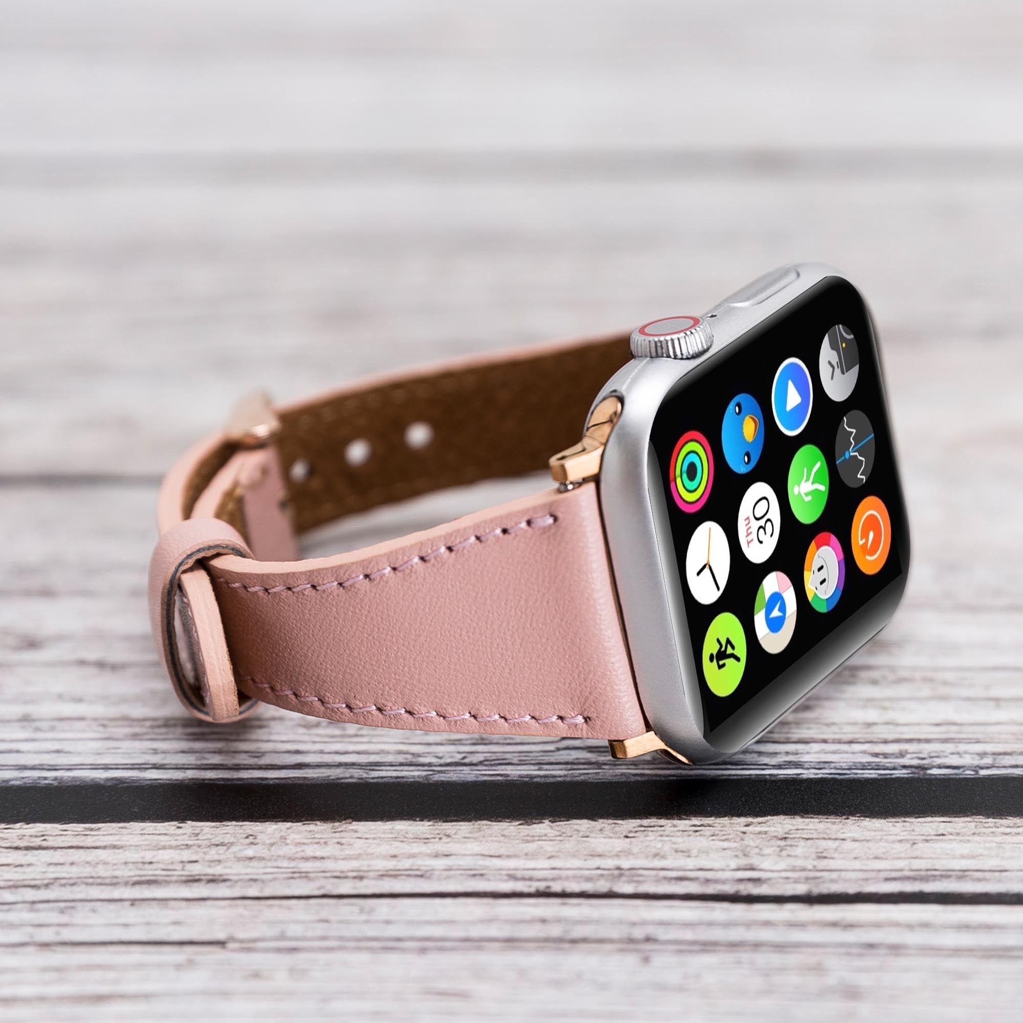 Slim Strap - Full Grain Leather Band for Apple Watch 38mm / 40mm - PINK - saracleather