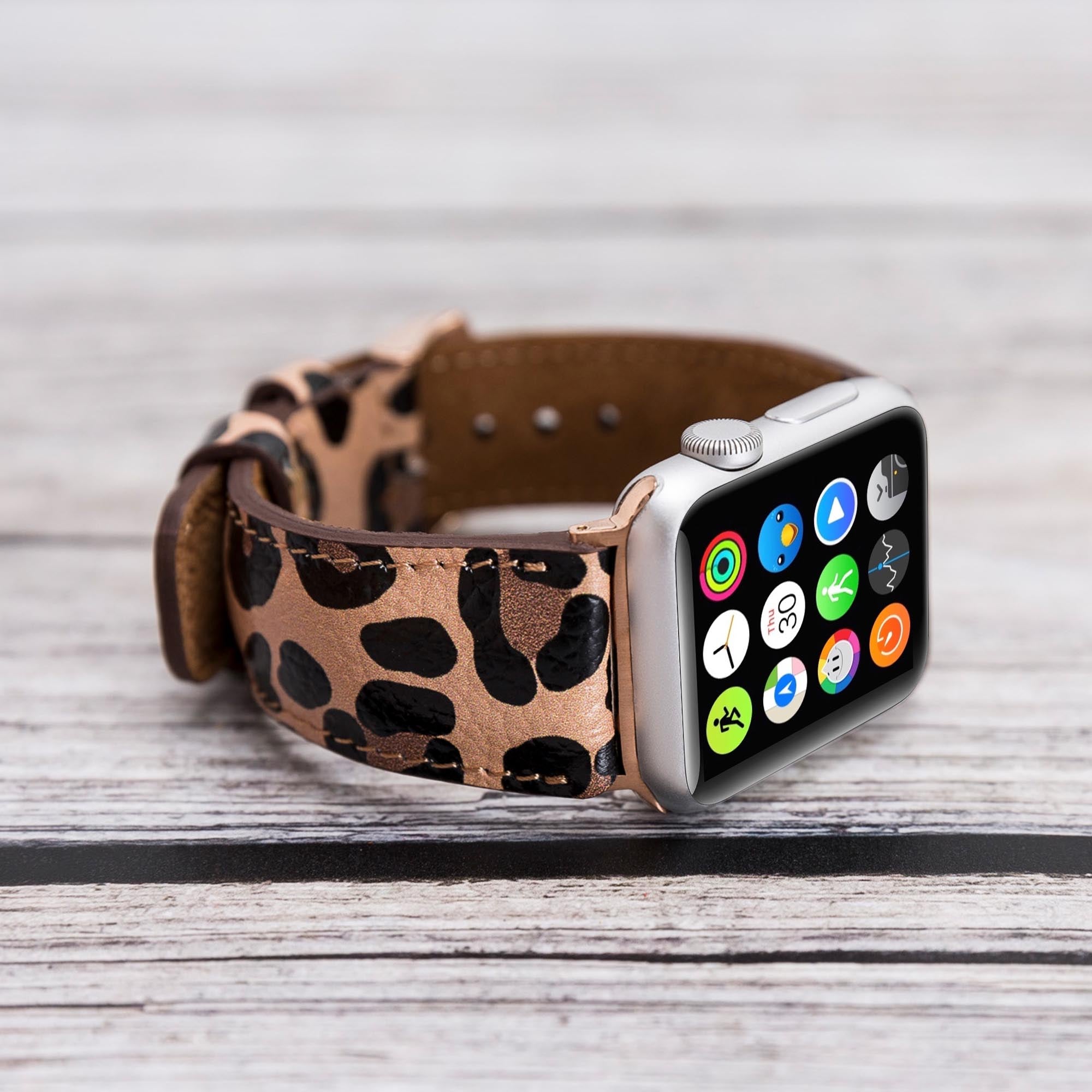 Full Grain Leather Band for Apple Watch - LEOPARD PATTERNED - saracleather