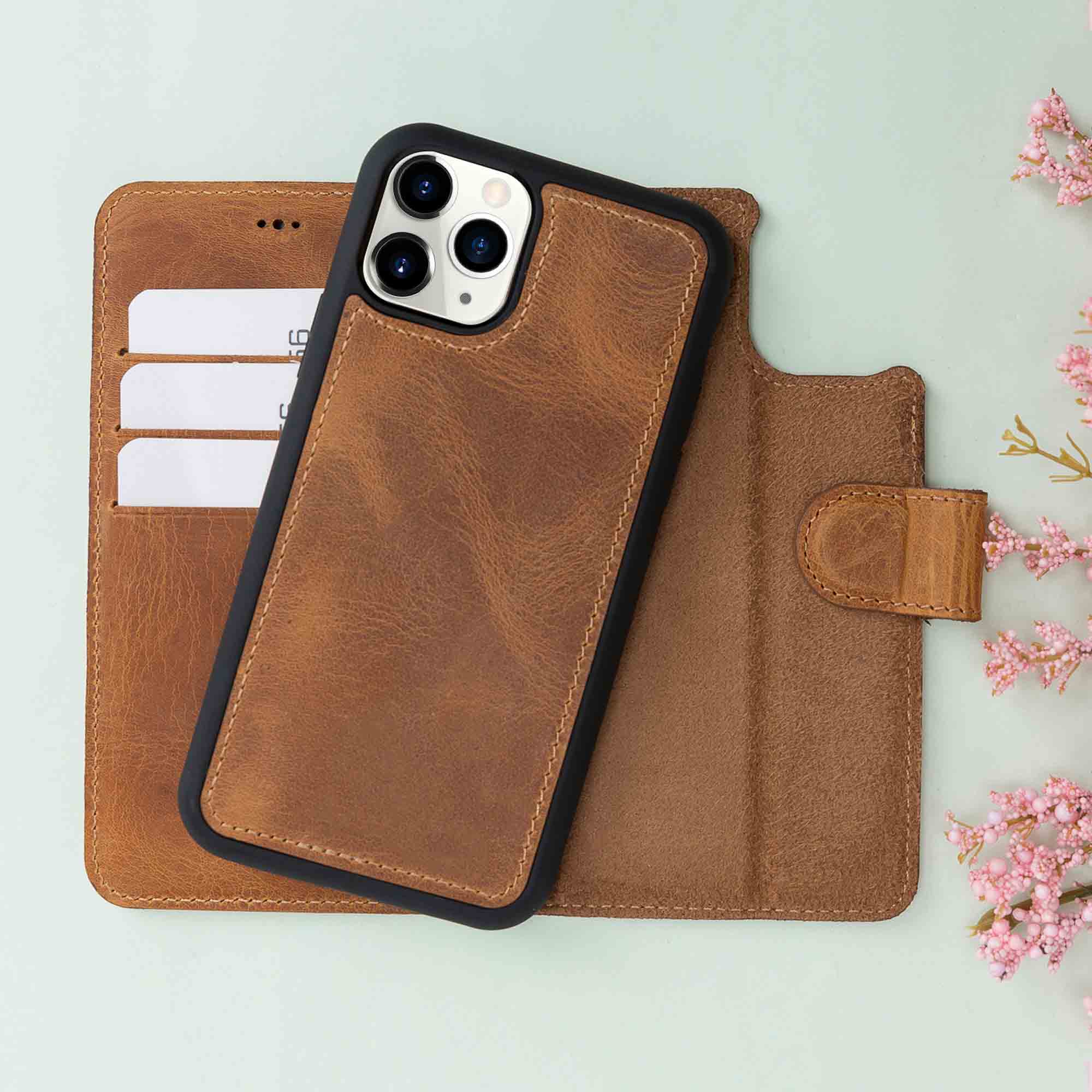 Magic Magnetic Detachable Leather Wallet Case for iPhone 11 Pro (5.8") - TAN - saracleather