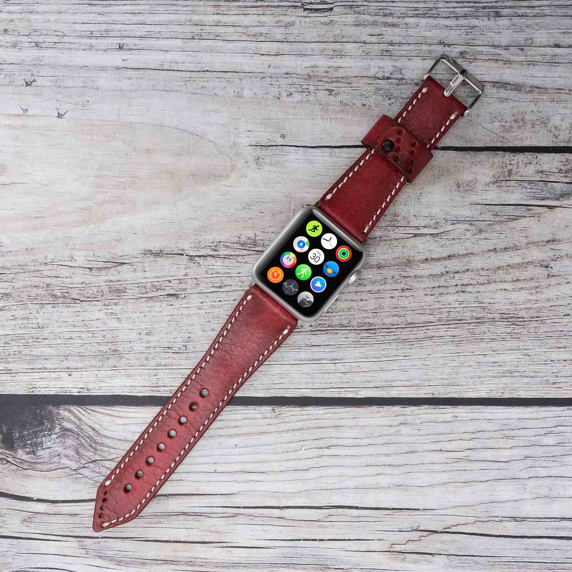 Full Grain Leather Band for Apple Watch - RED - saracleather