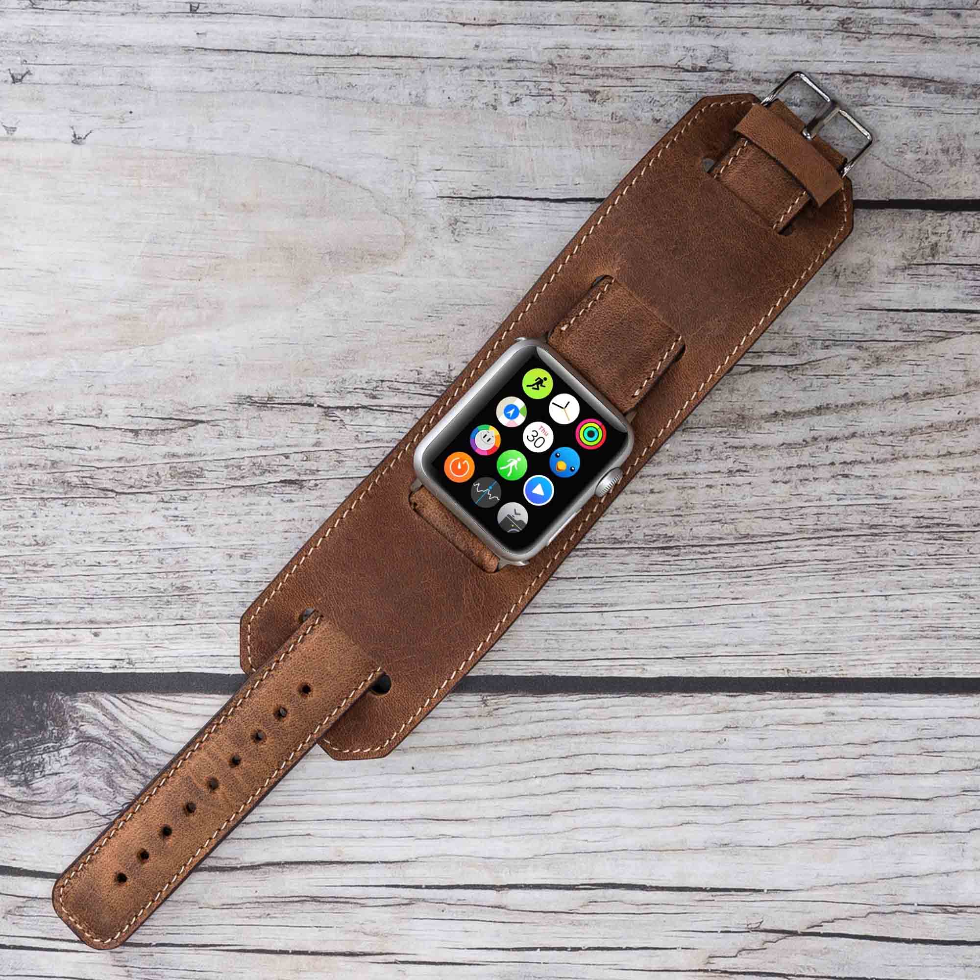 Cuff Strap: Full Grain Leather Band for Apple Watch - BROWN - saracleather