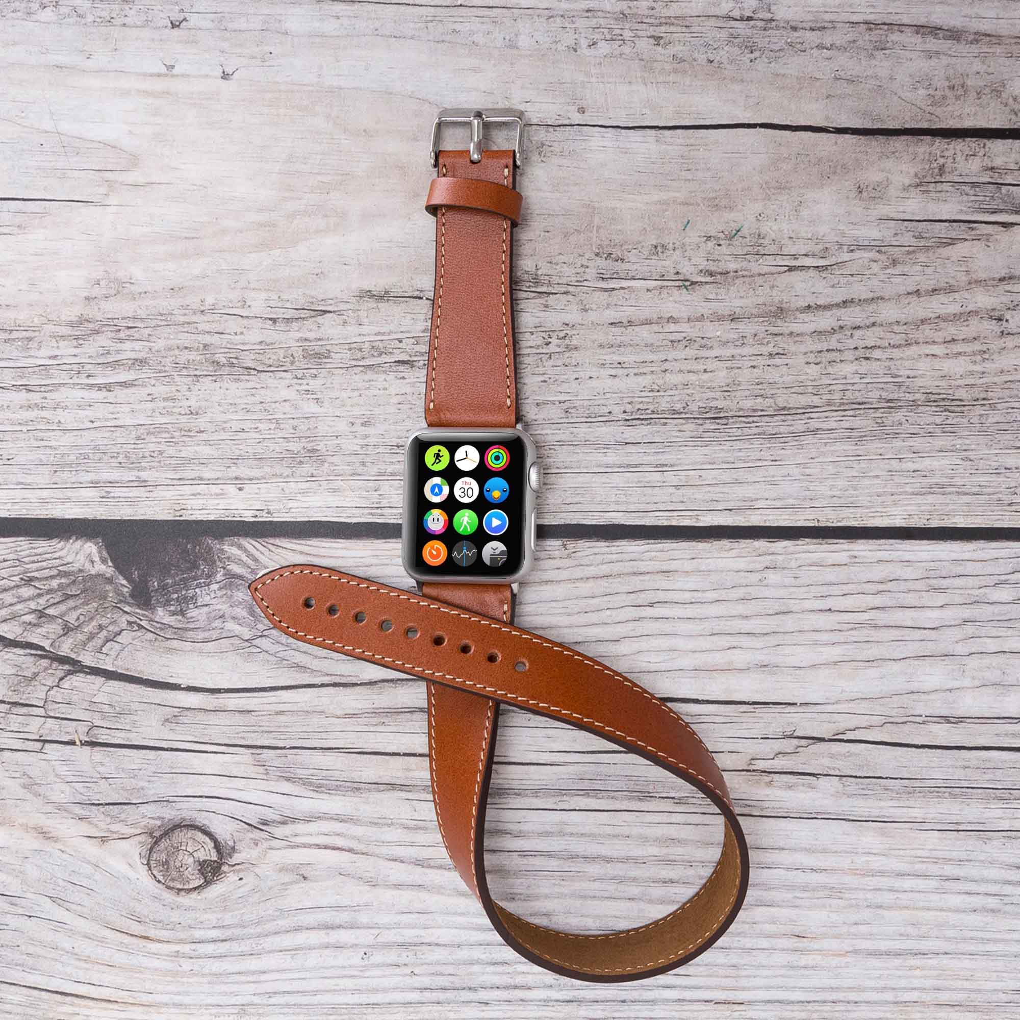 Double Tour Strap: Full Grain Leather Band for Apple Watch - TAN - saracleather