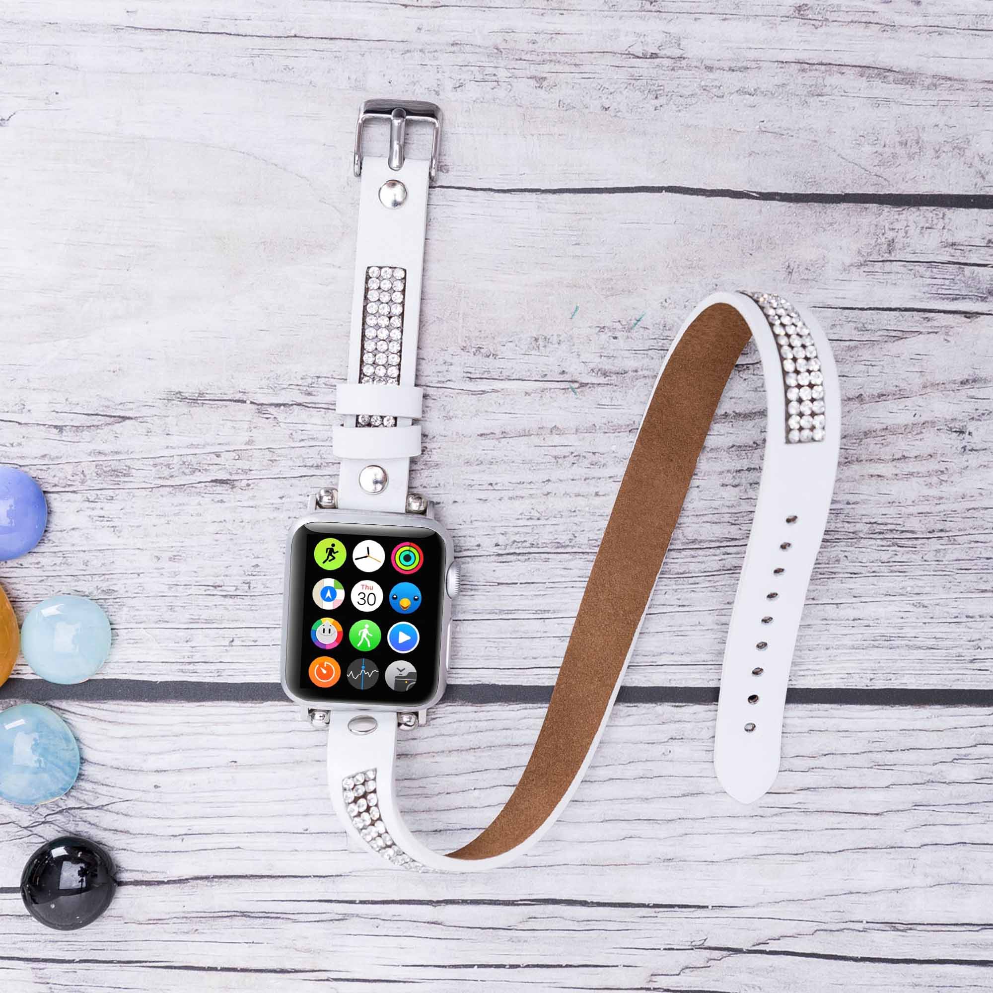 Ferro Double Tour Strap: Full Grain Leather Band for Apple Watch - WHITE - saracleather