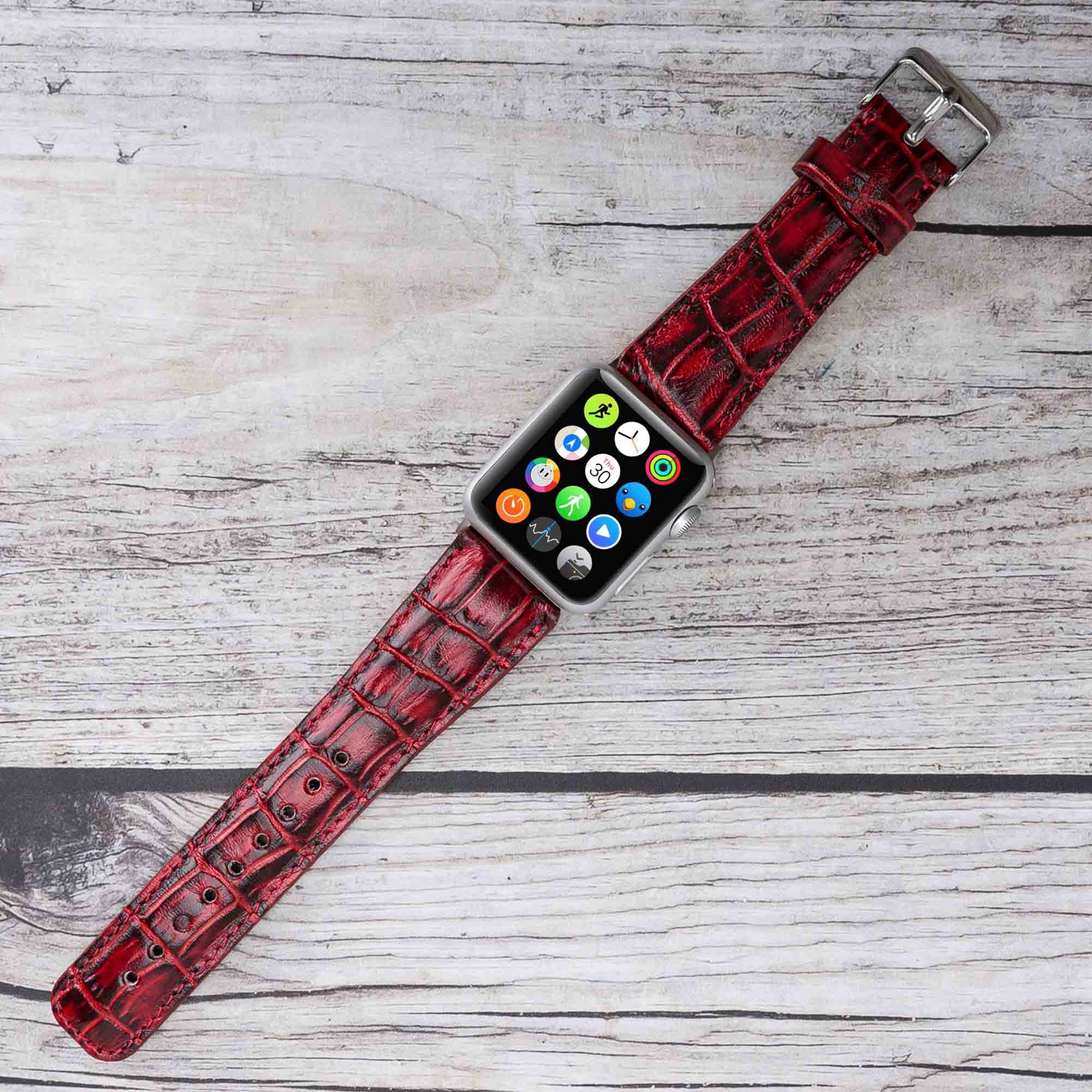 Full Grain Leather Band for Apple Watch - RED - saracleather