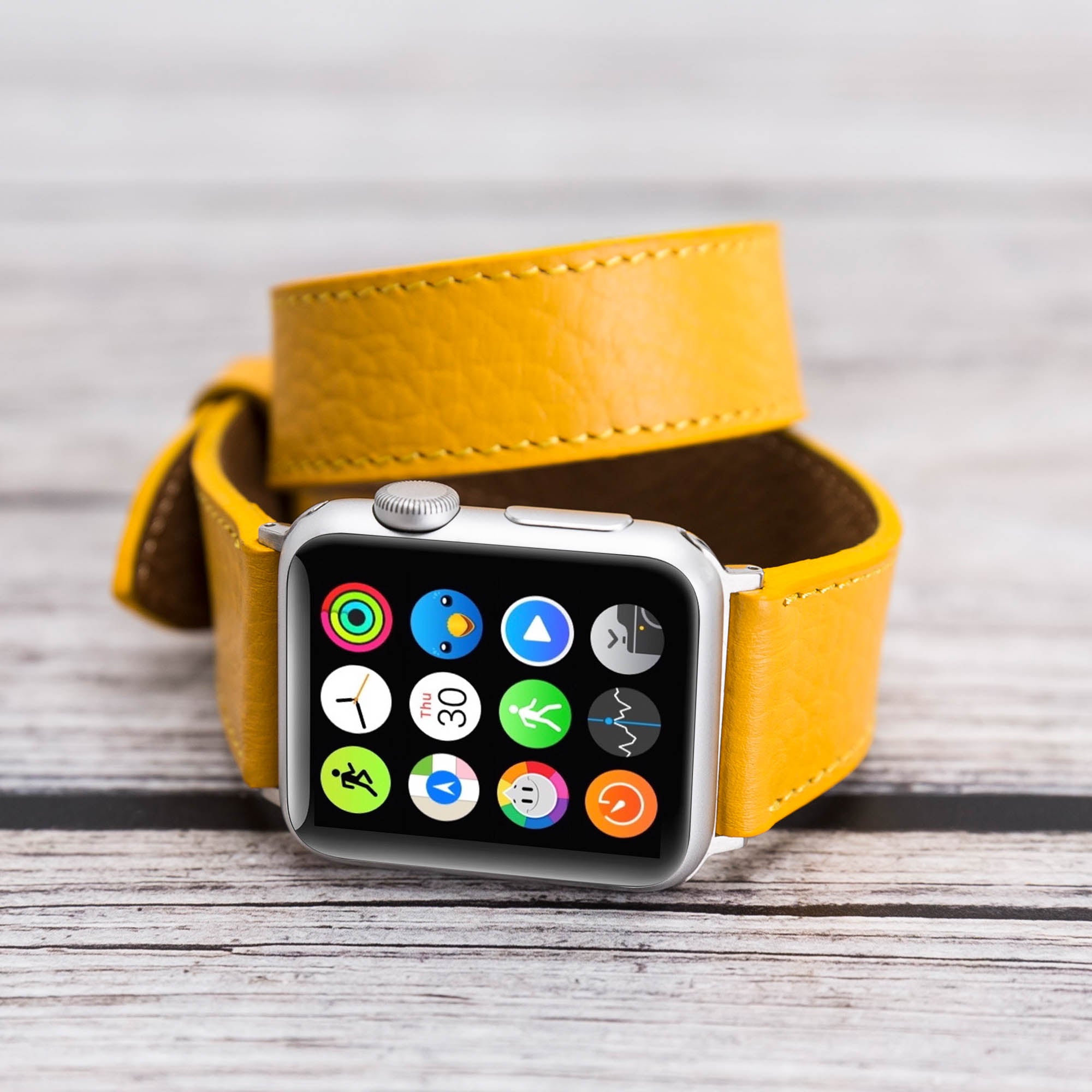 Double Tour Strap: Full Grain Leather Band for Apple Watch - YELLOW - saracleather