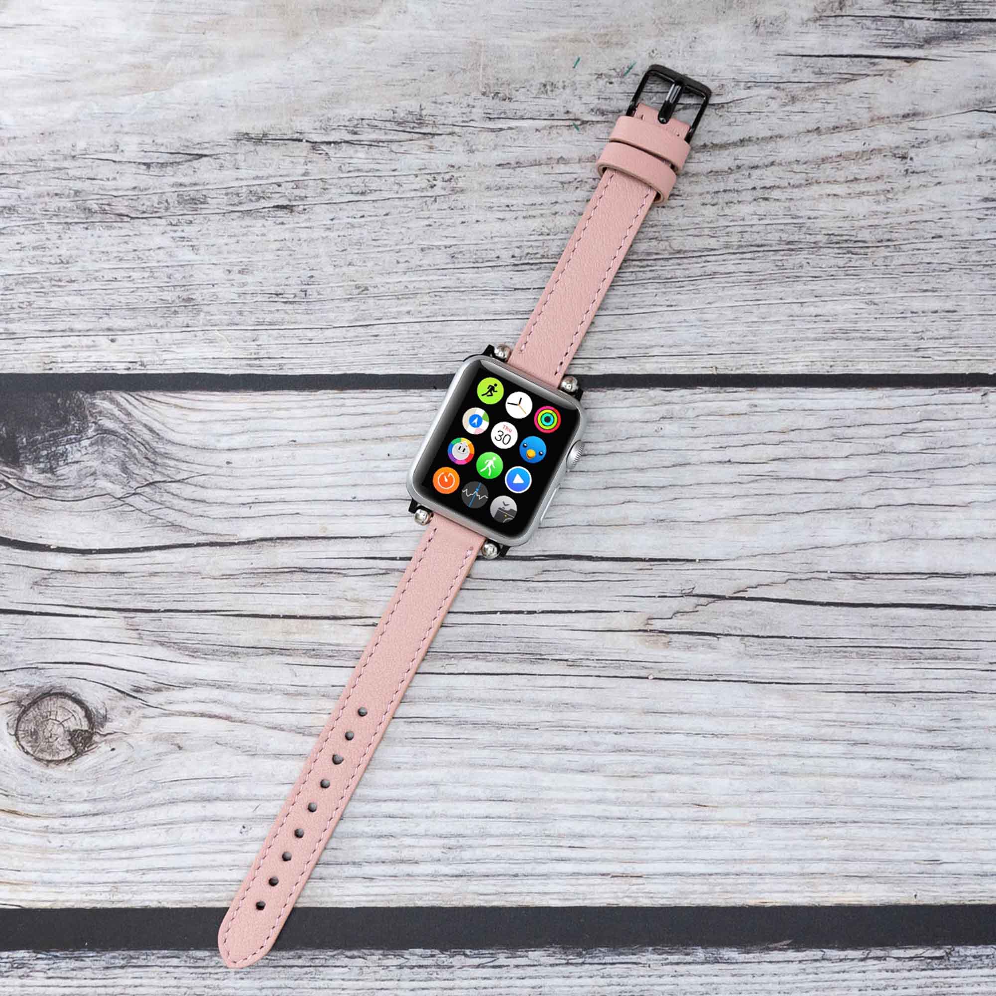 Ferro Strap - Full Grain Leather Band for Apple Watch - PINK - saracleather