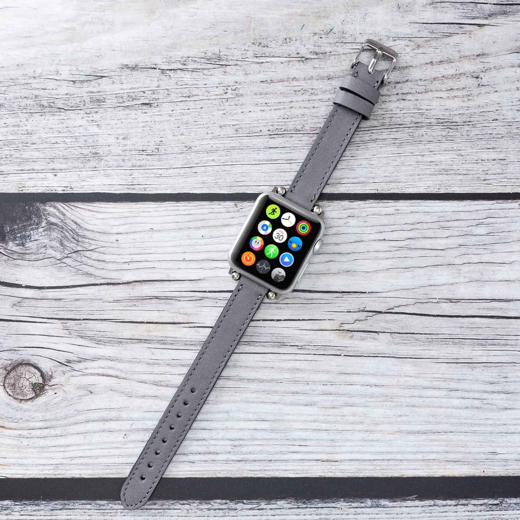 Ferro Strap - Full Grain Leather Band for Apple Watch - GRAY - saracleather