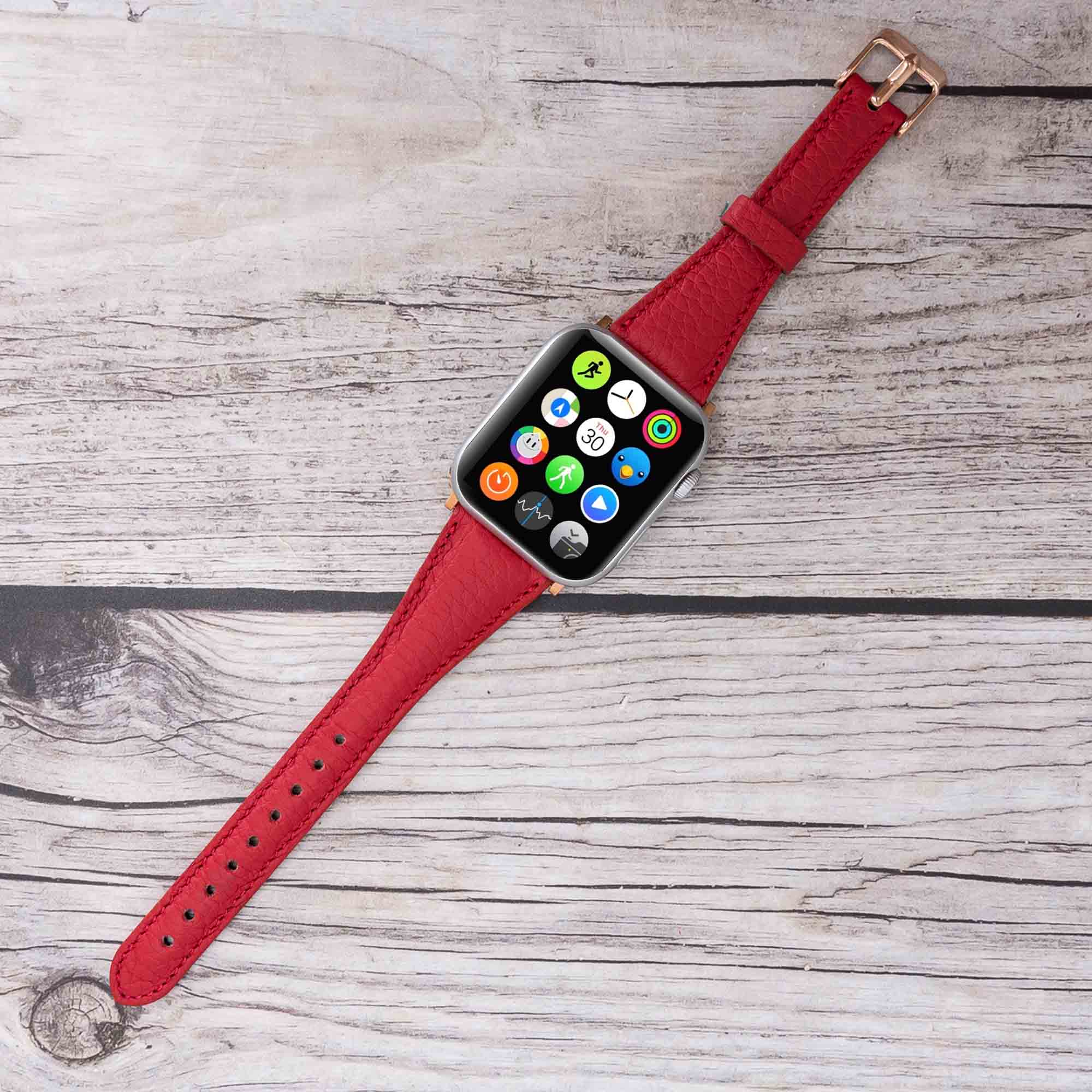 Slim Strap - Full Grain Leather Band for Apple Watch 38mm / 40mm - RED - saracleather