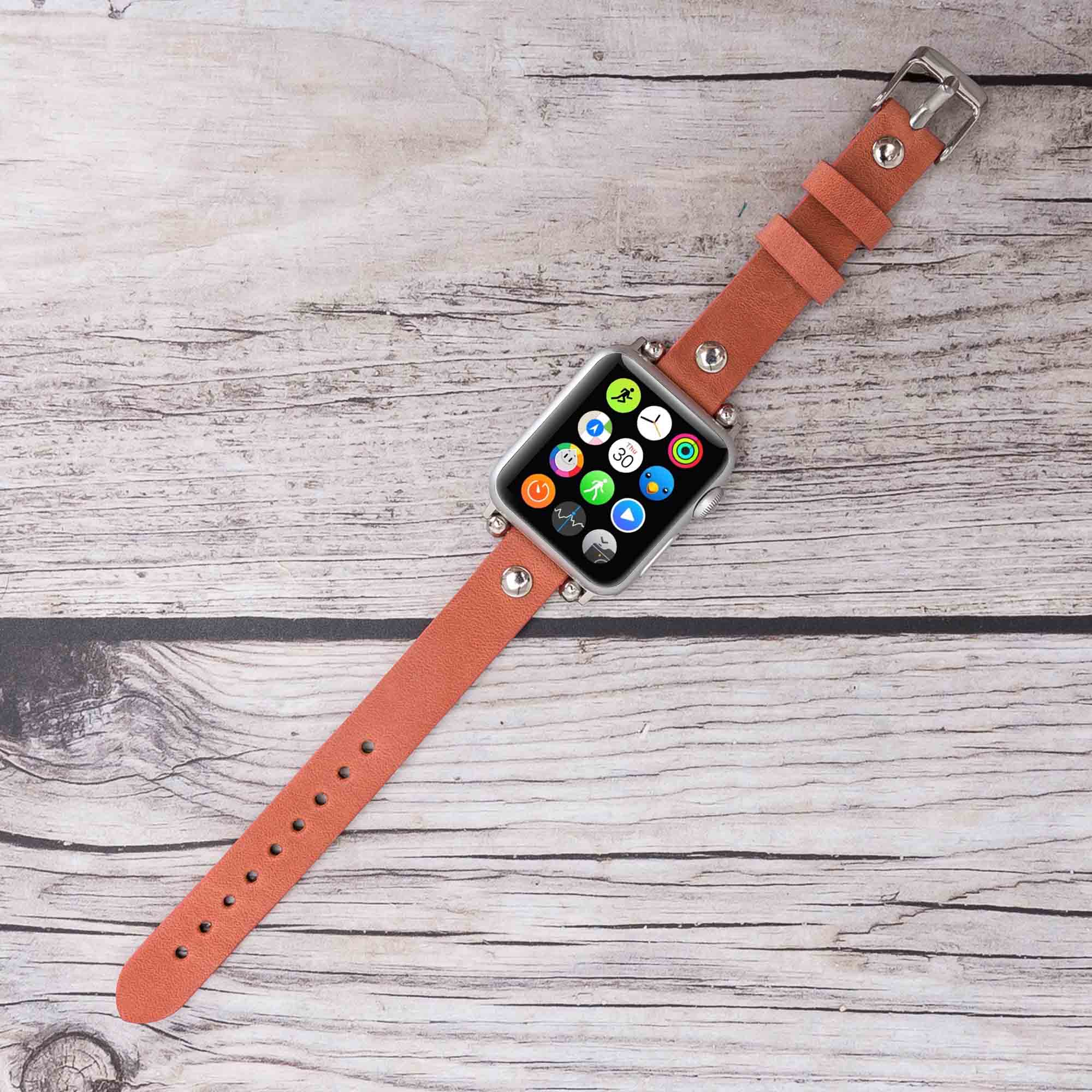 Ferro Strap - Full Grain Leather Band for Apple Watch - POMEGRANATE FLOWER - saracleather