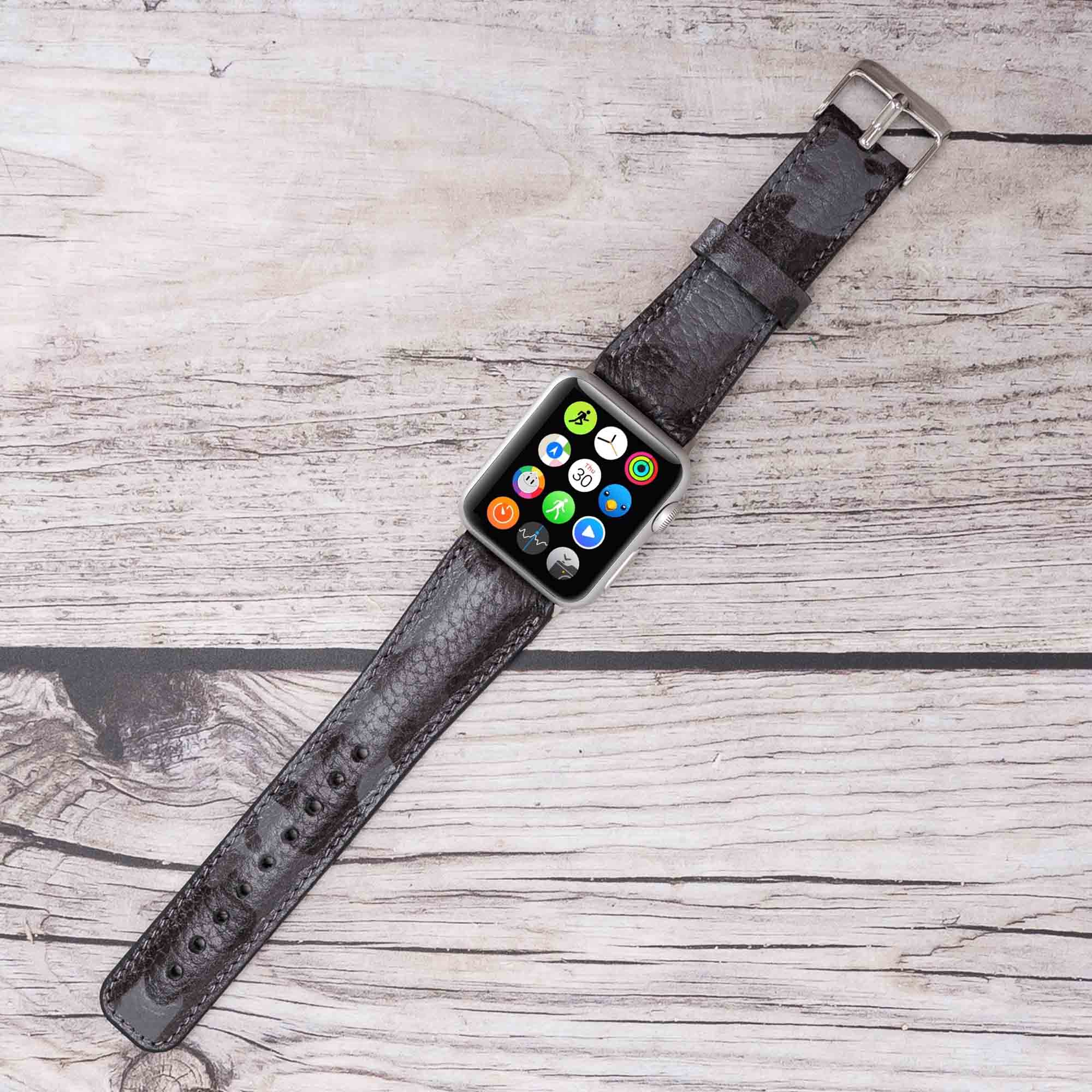 Full Grain Leather Band for Apple Watch - CAMOUFLAGE BLACK - saracleather