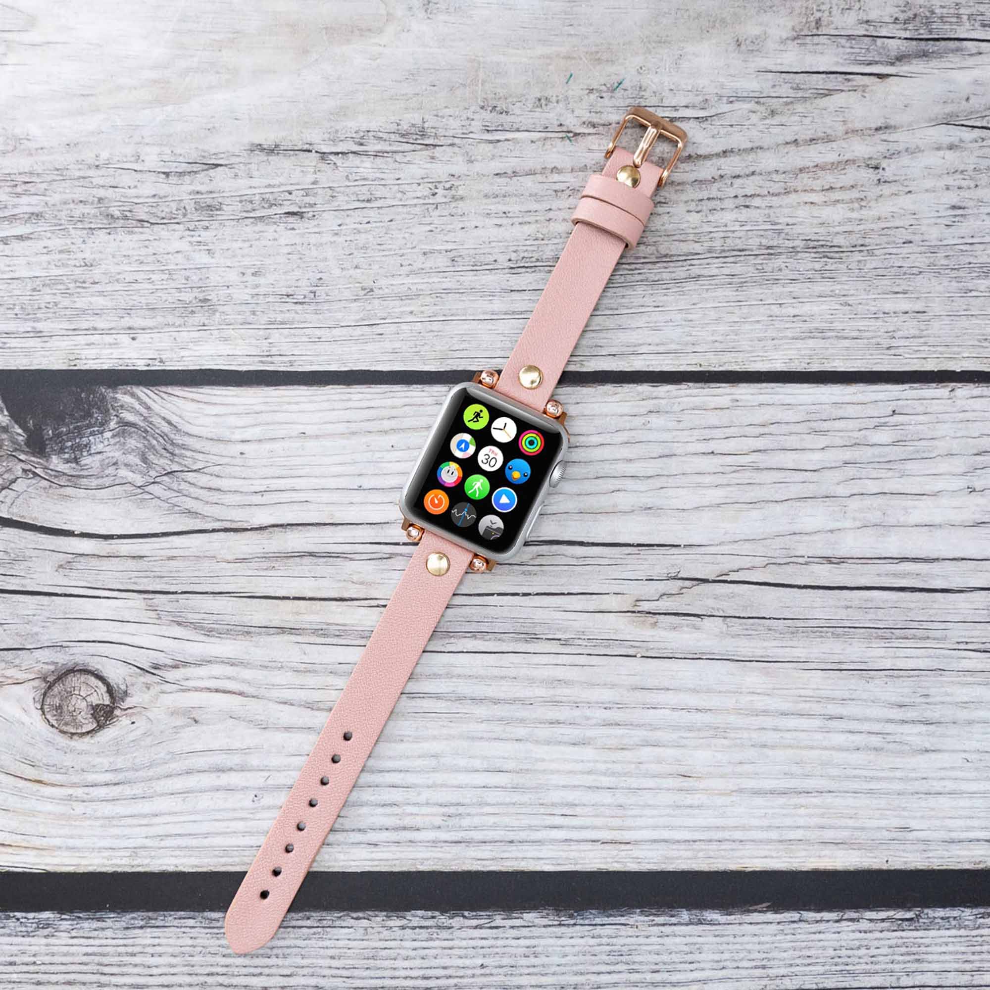 Ferro Strap - Full Grain Leather Band for Apple Watch - PINK - saracleather