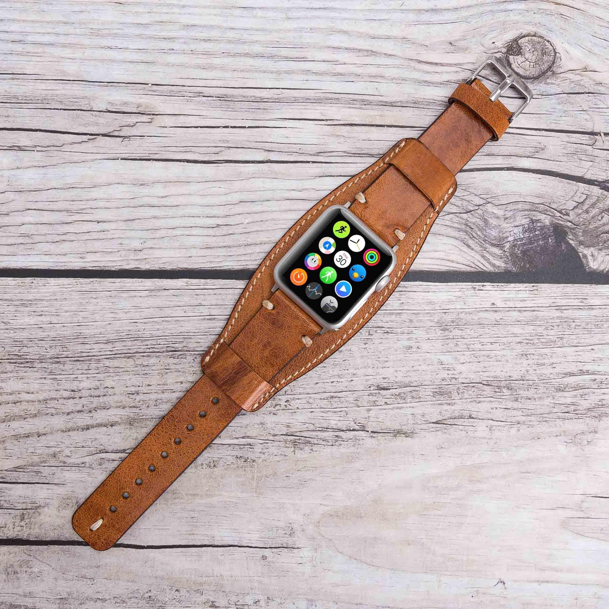 Cuff Strap: Full Grain Leather Band for Apple Watch - CAMEL - saracleather