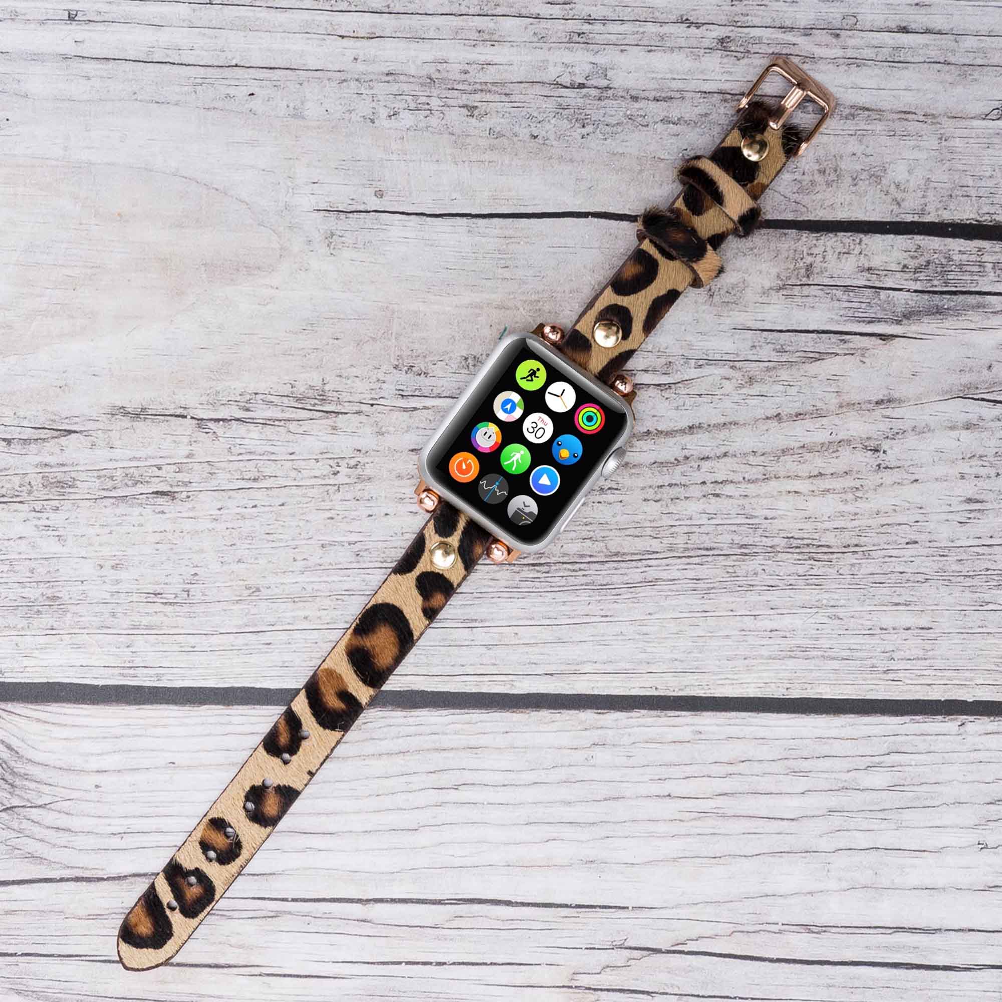 Ferro Strap - Full Grain Leather Band for Apple Watch - FURRY LEOPARD PATTERNED - saracleather