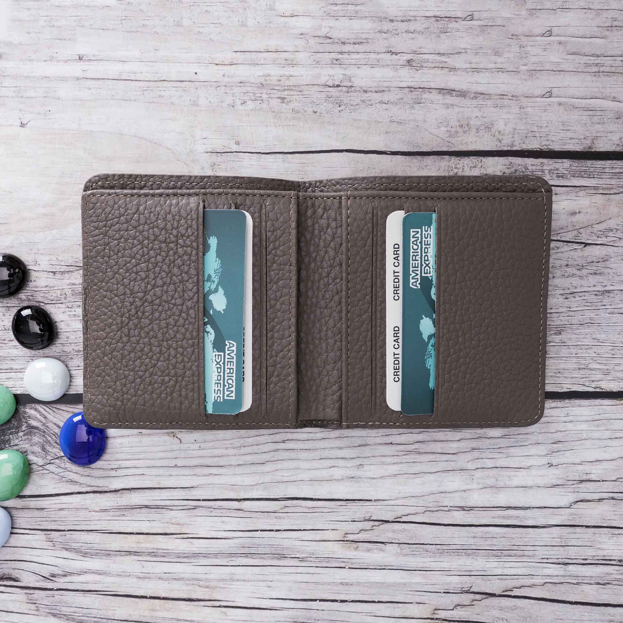 Aaron Leather Men's Bifold Wallet - GRAY - saracleather