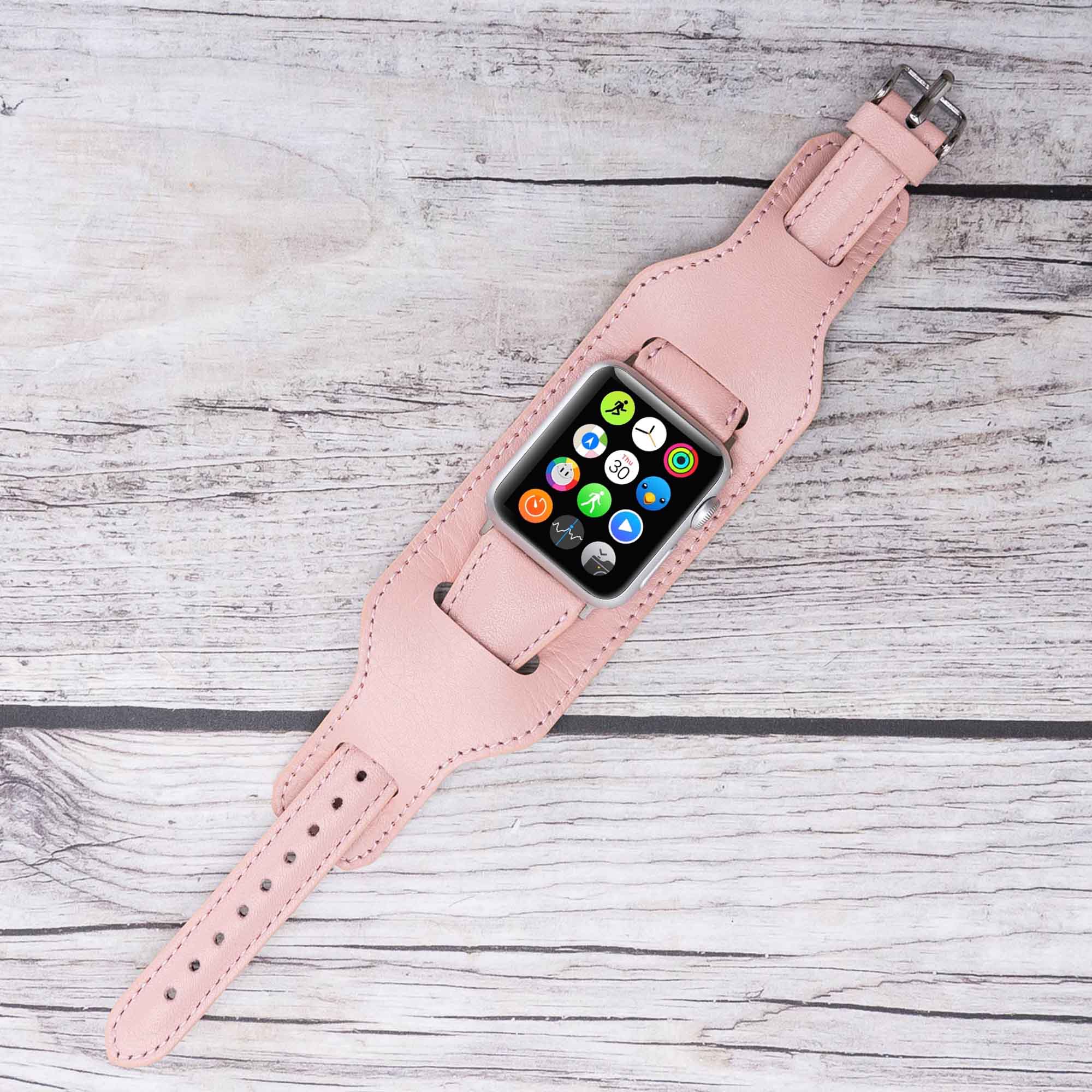 Cuff Slim Strap: Full Grain Leather Band for Apple Watch 38mm / 40mm - PINK - saracleather