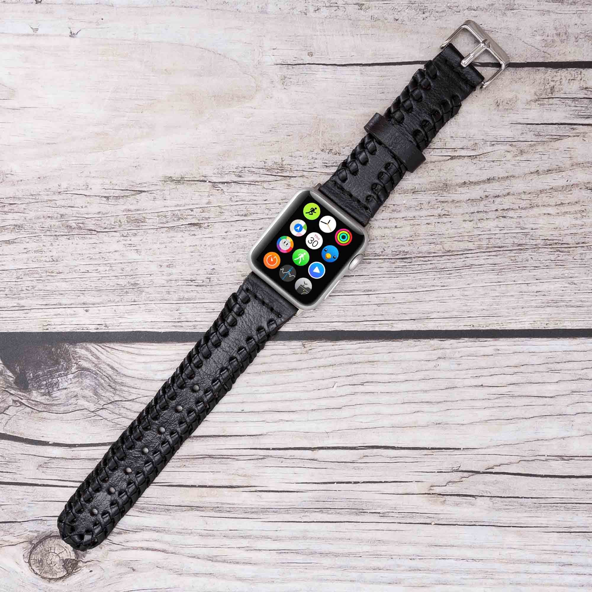 Full Grain Leather Band for Apple Watch - BLACK - saracleather