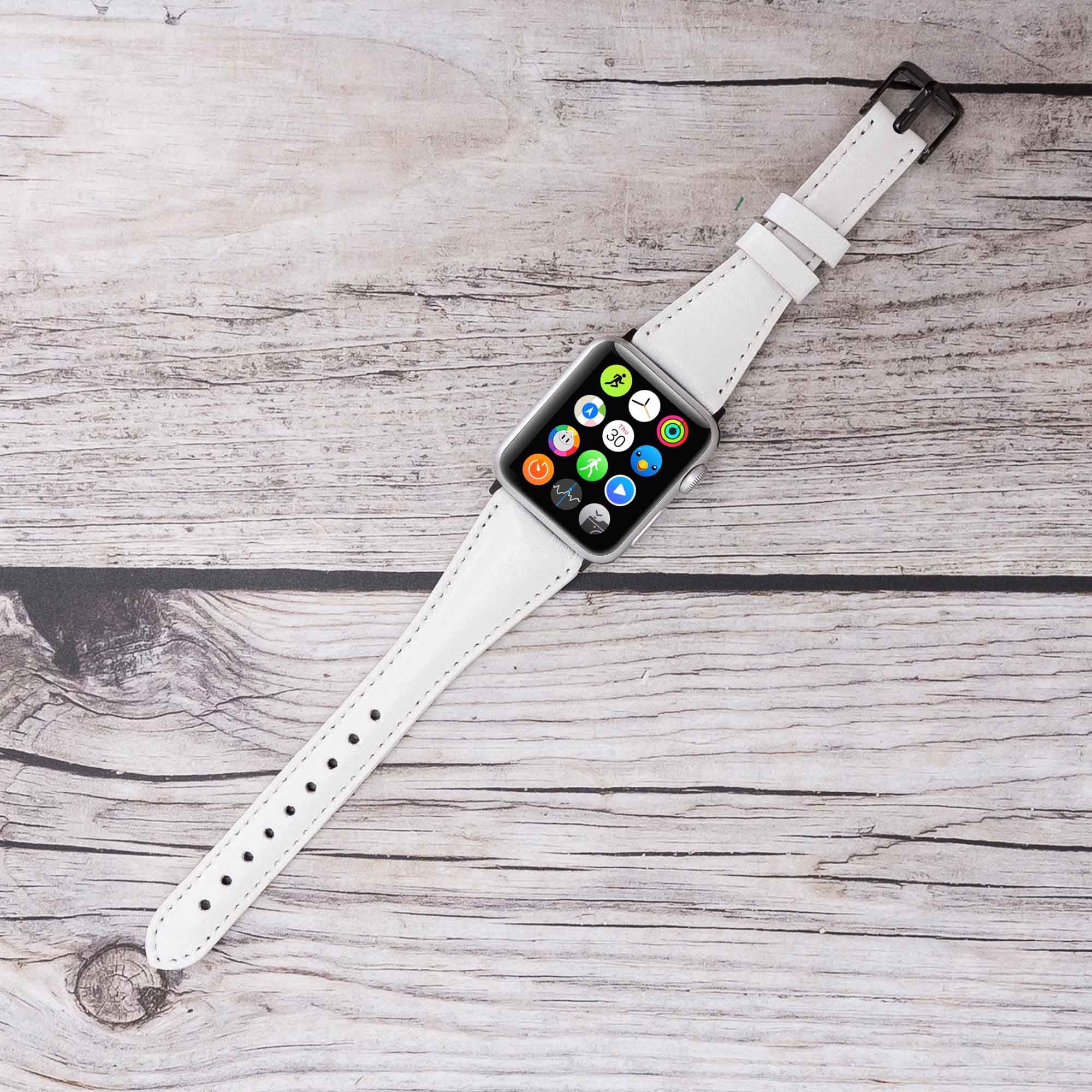 Slim Strap - Full Grain Leather Band for Apple Watch 38mm / 40mm - WHITE - saracleather