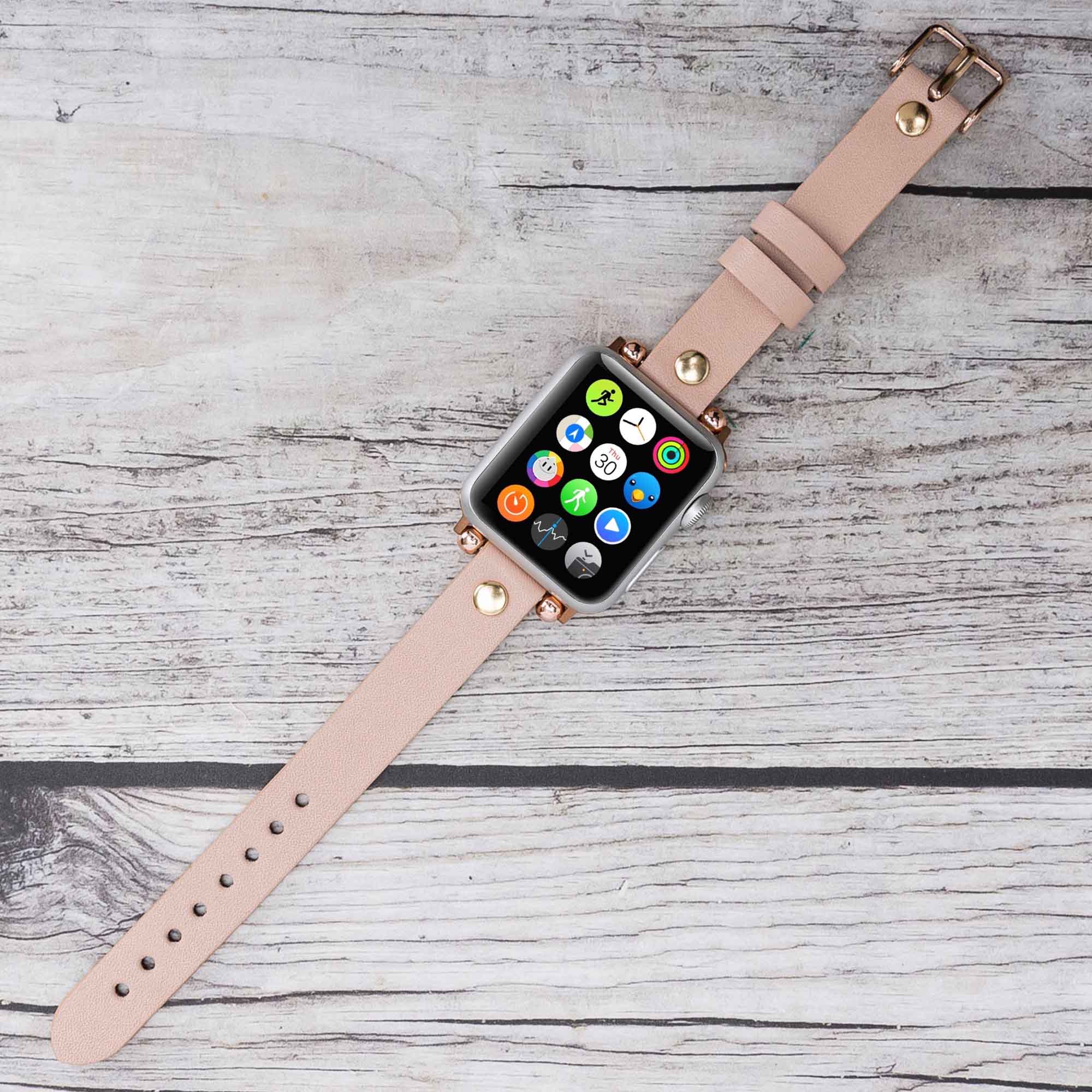 Ferro Strap - Full Grain Leather Band for Apple Watch - PINK - saracleather