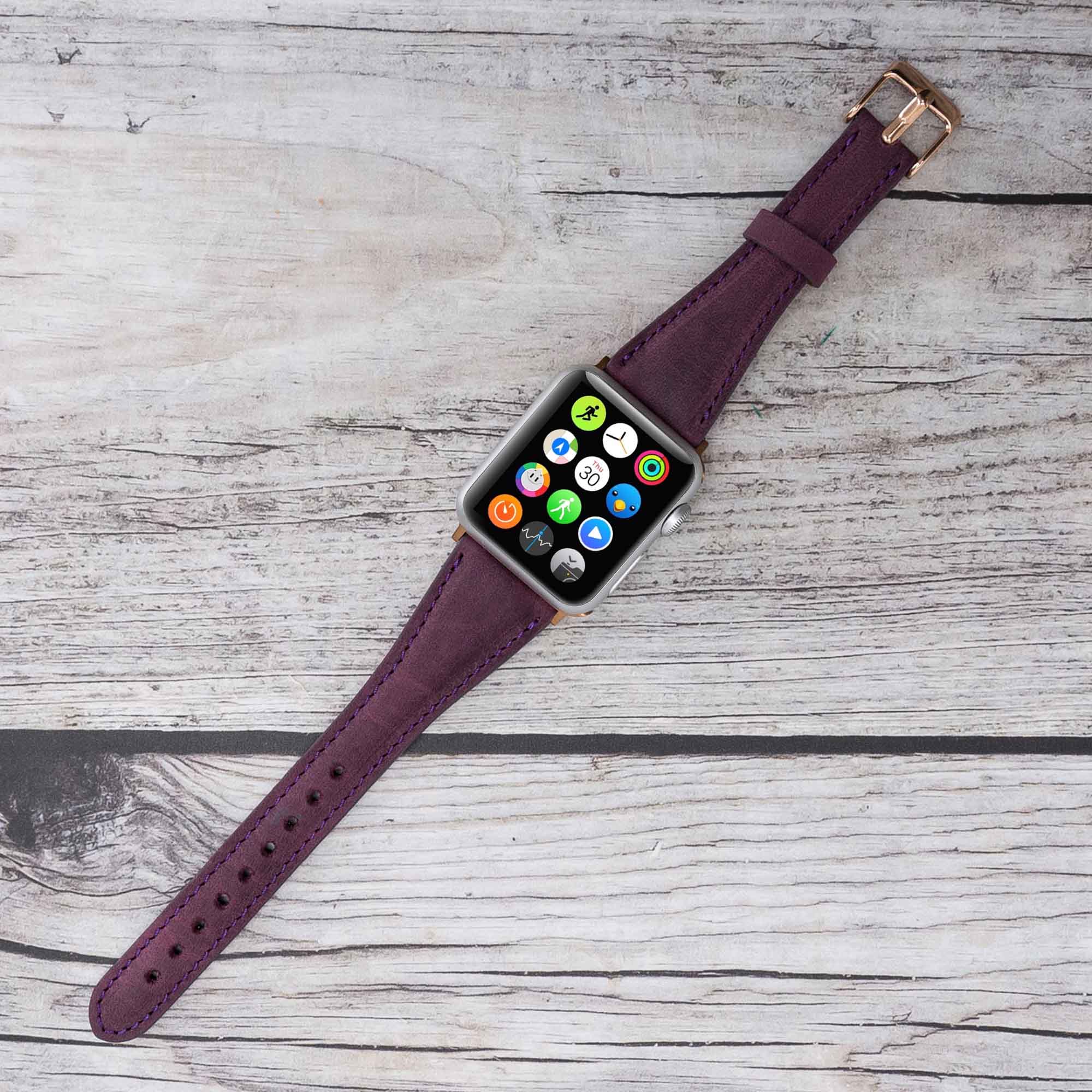 Slim Strap - Full Grain Leather Band for Apple Watch 38mm / 40mm - PURPLE - saracleather