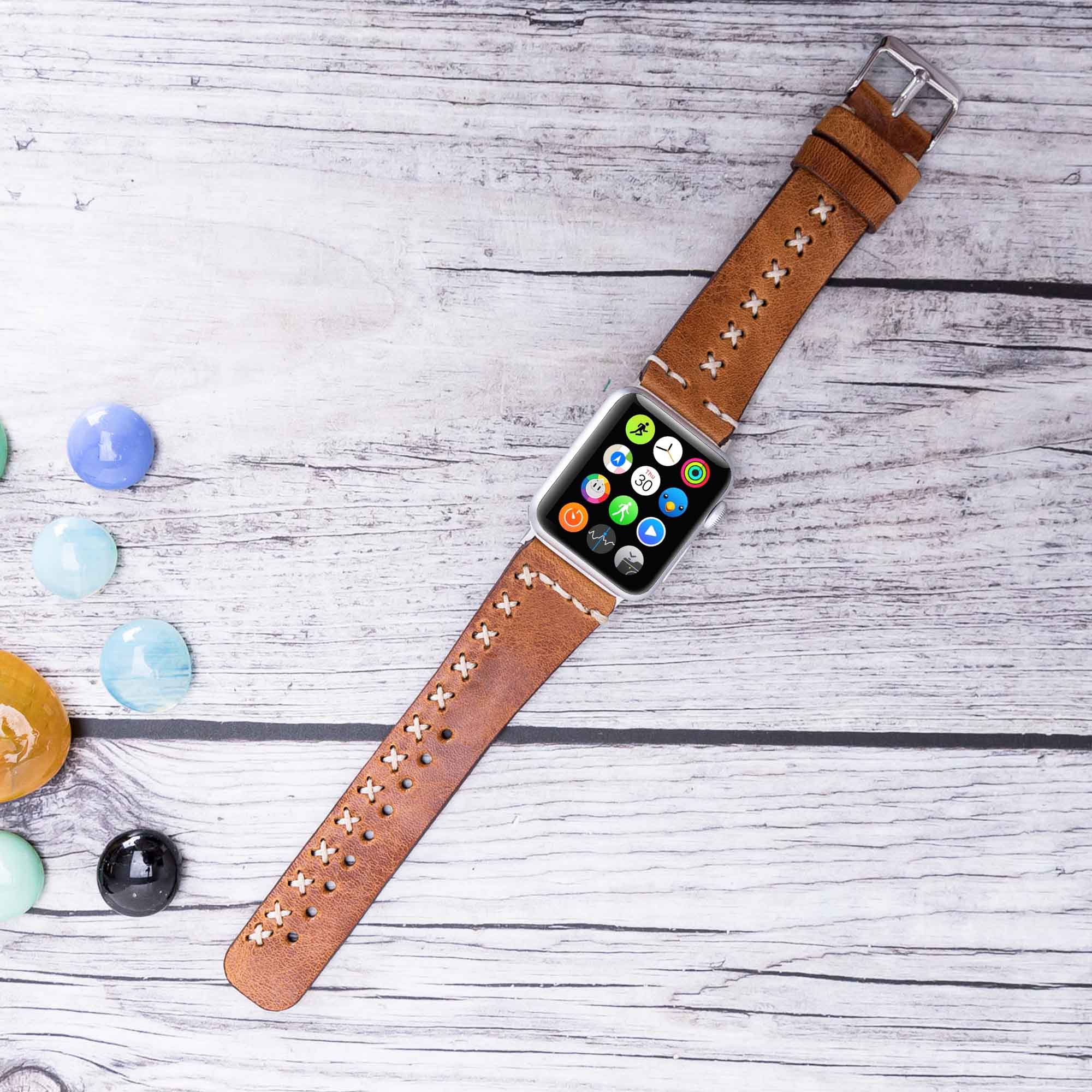 Full Grain Leather Band for Apple Watch - CAMEL - saracleather