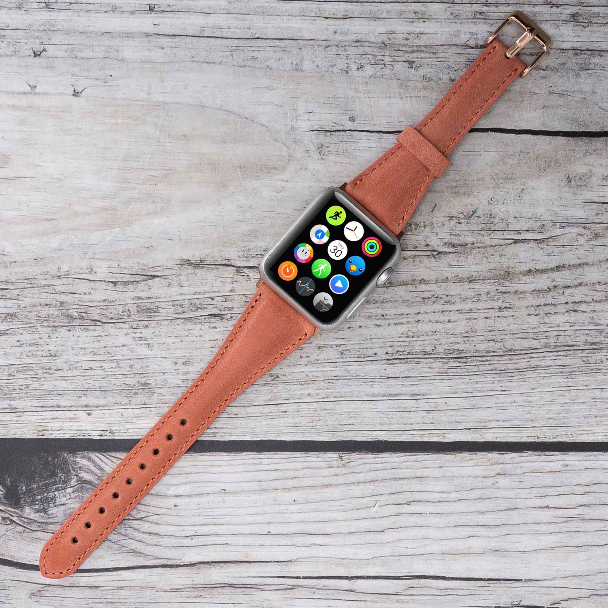 Slim Strap - Full Grain Leather Band for Apple Watch 38mm / 40mm - POMEGRANATE FLOWER - saracleather