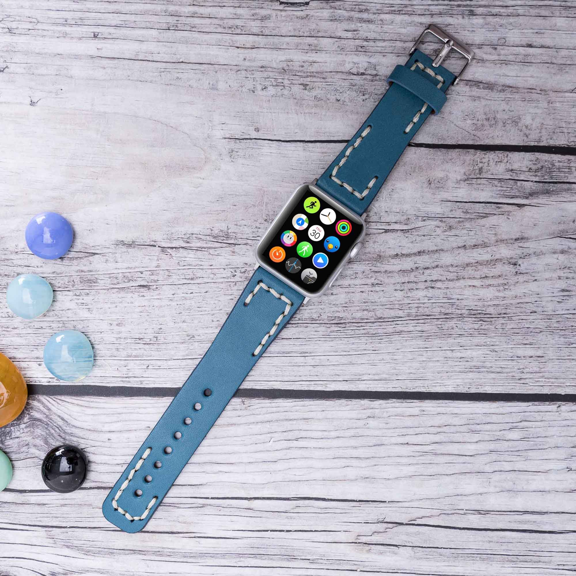 Full Grain Leather Band for Apple Watch - BLUE - saracleather