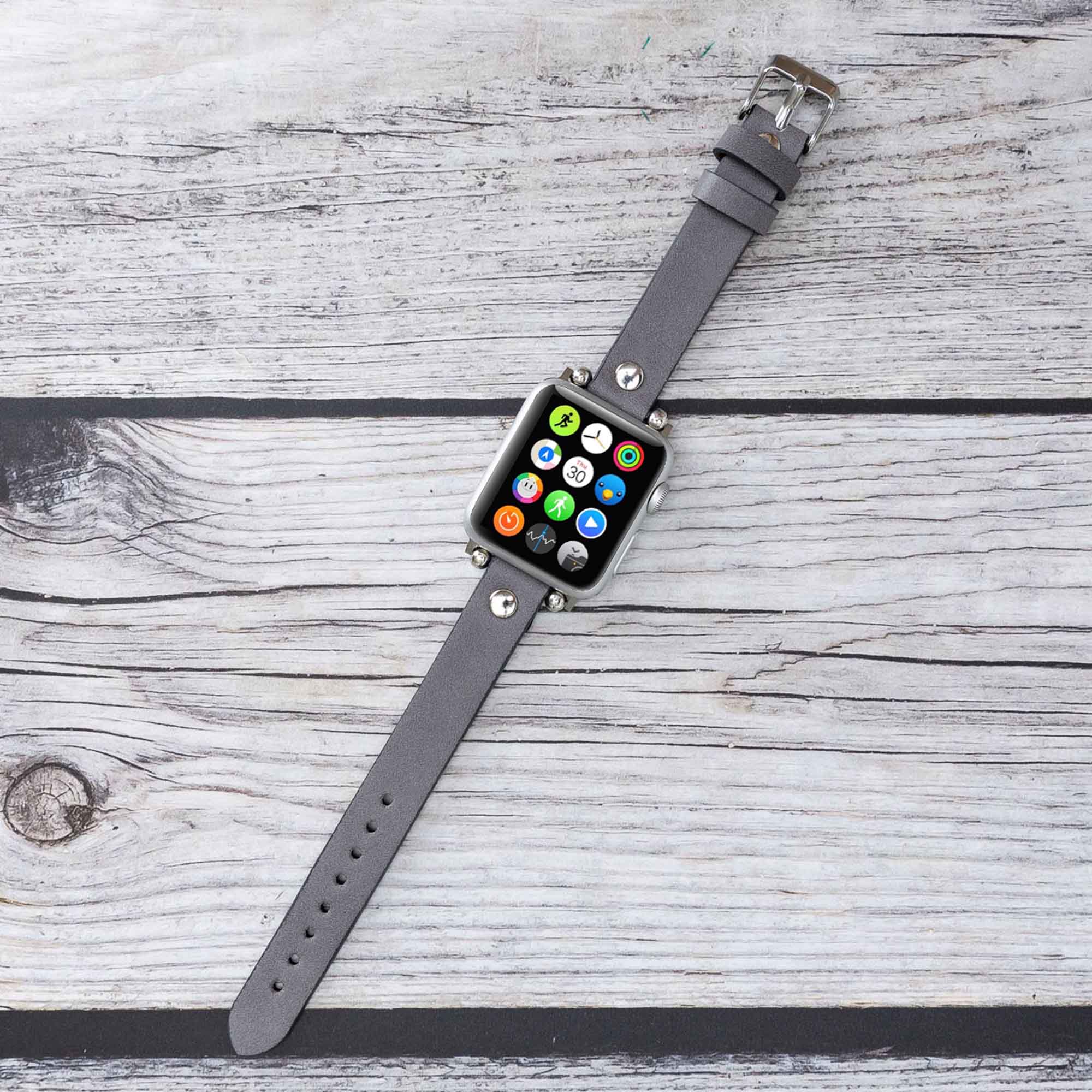 Ferro Strap - Full Grain Leather Band for Apple Watch - GRAY - saracleather