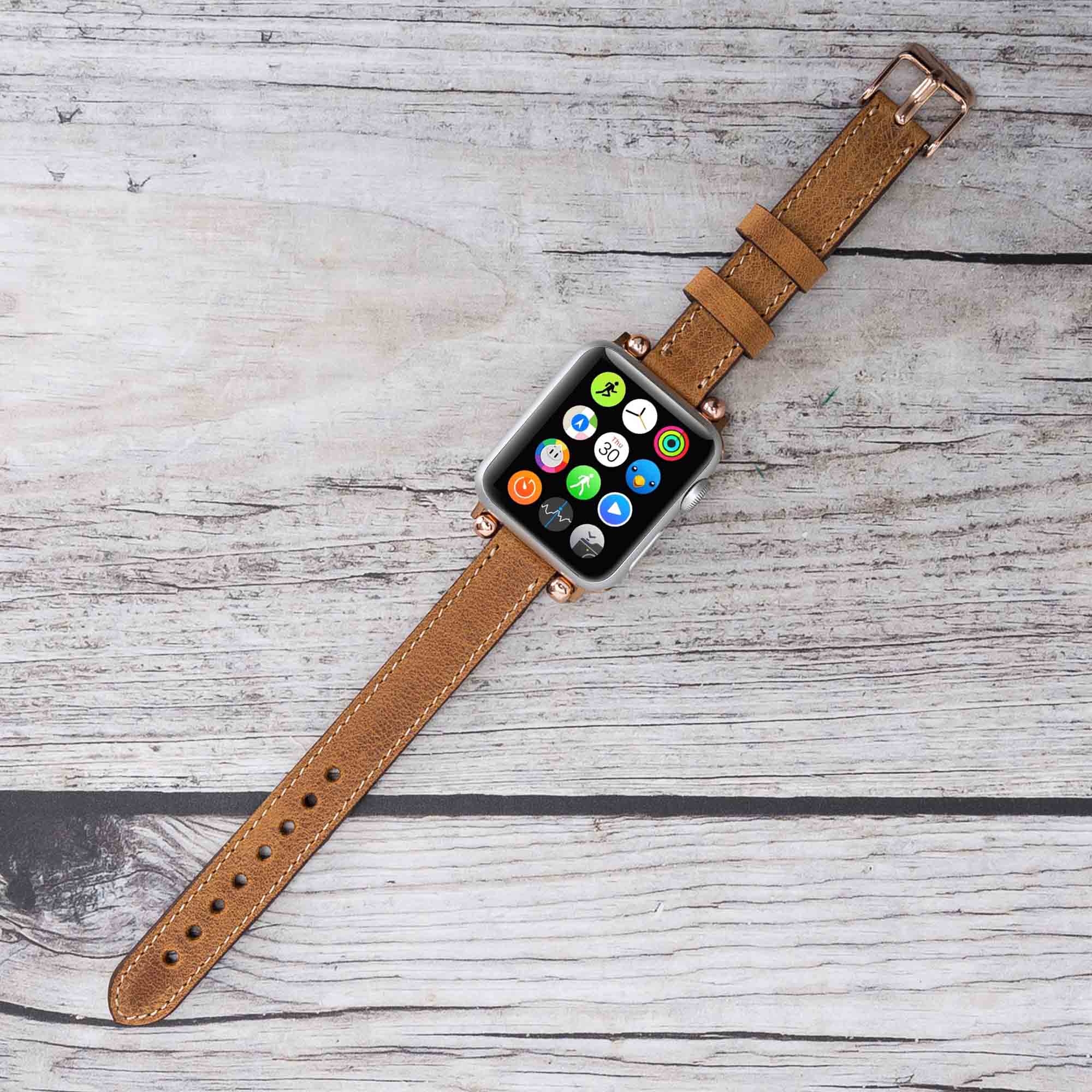 Ferro Strap - Full Grain Leather Band for Apple Watch - TAN - saracleather