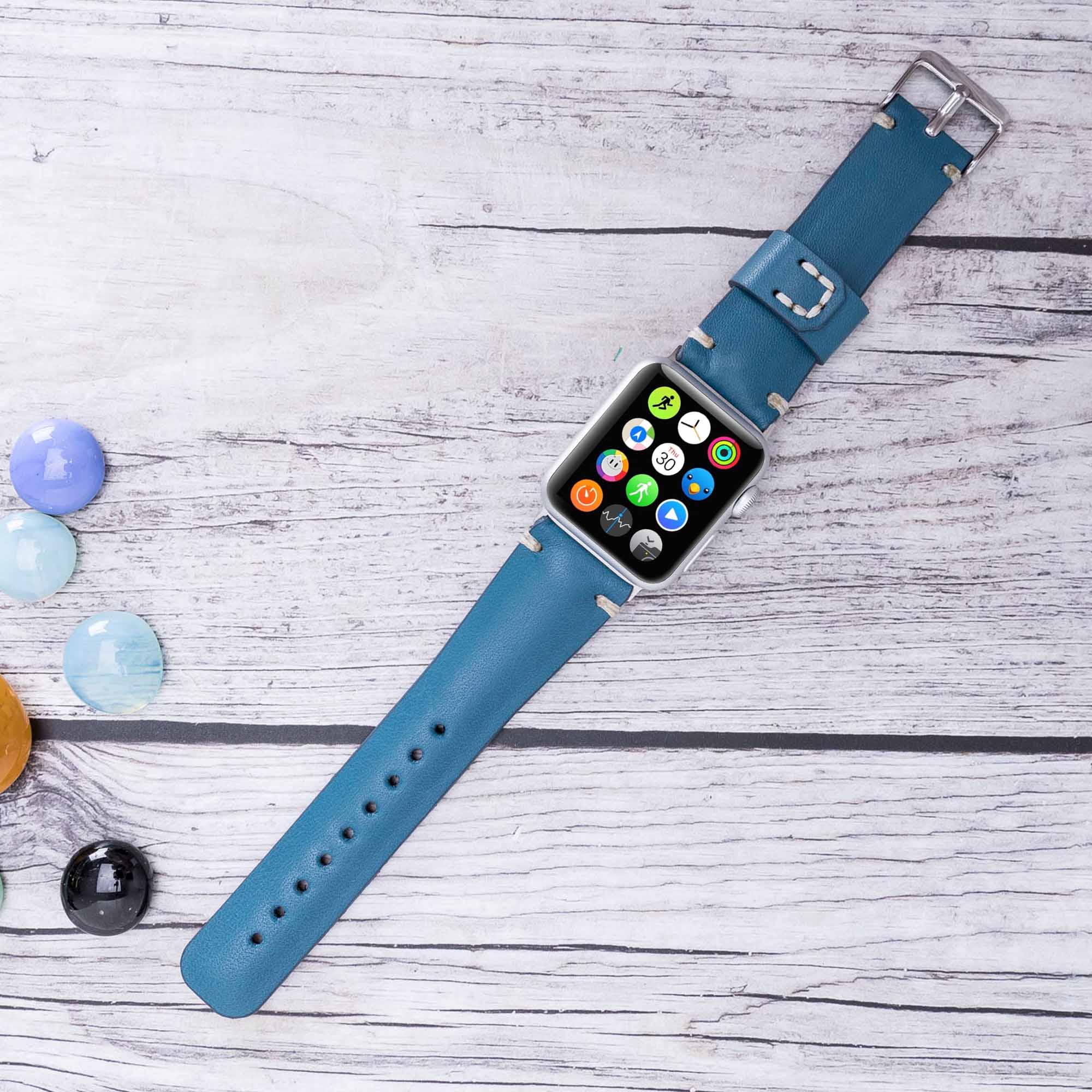 Full Grain Leather Band for Apple Watch - BLUE - saracleather