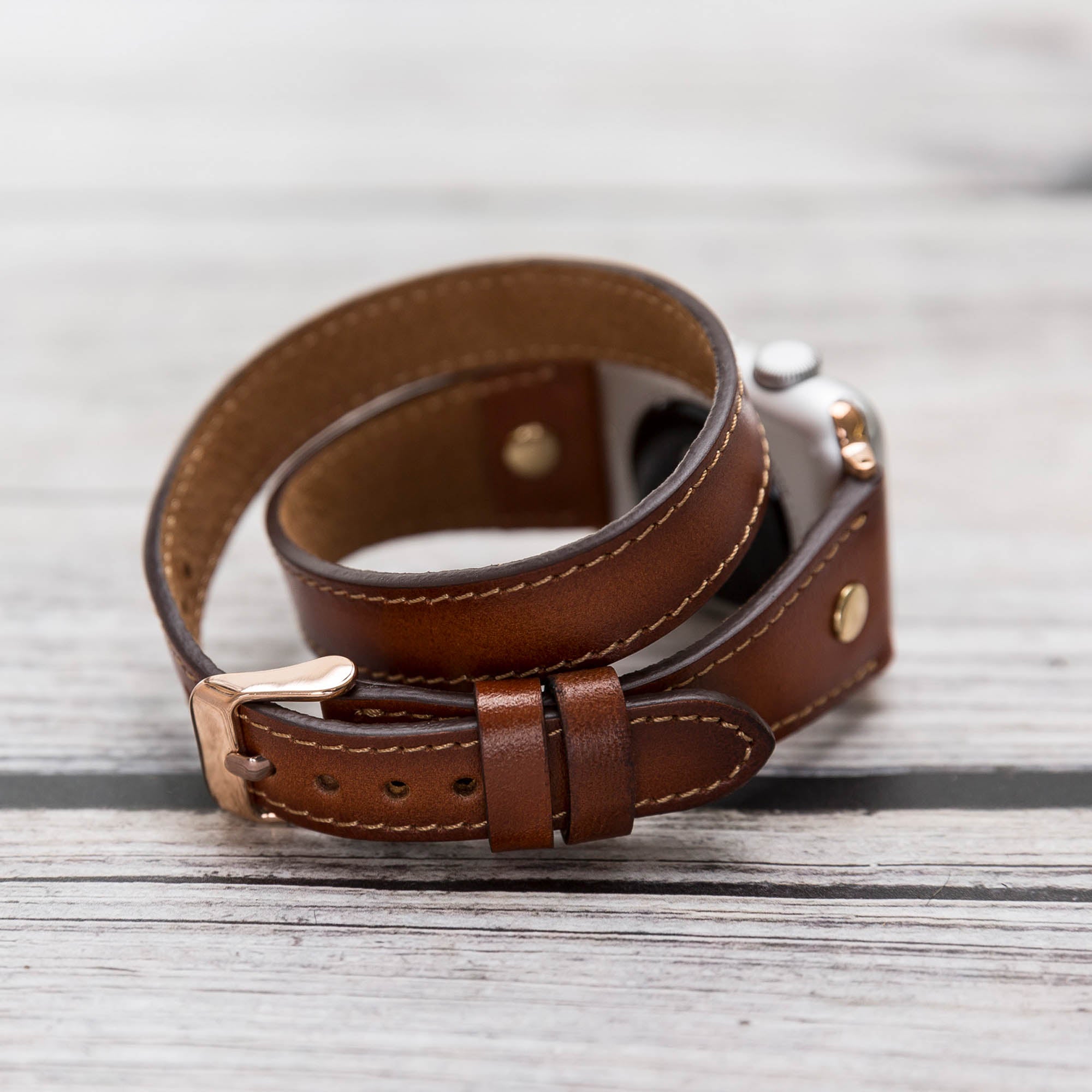 Slim Double Tour Strap: Full Grain Leather Band for Apple Watch 38mm / 40mm - EFFECT BROWN - saracleather