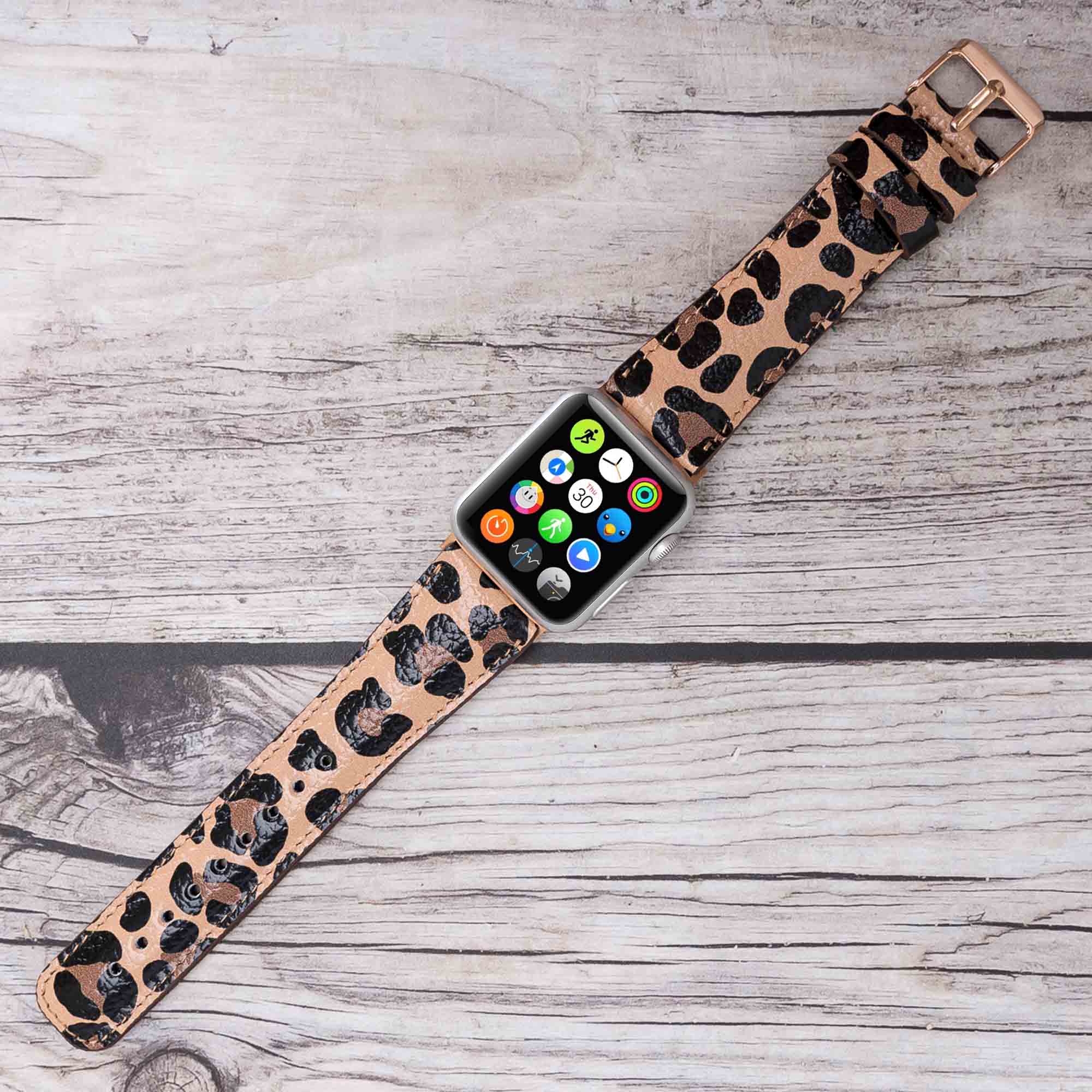 Full Grain Leather Band for Apple Watch - LEOPARD PATTERNED - saracleather