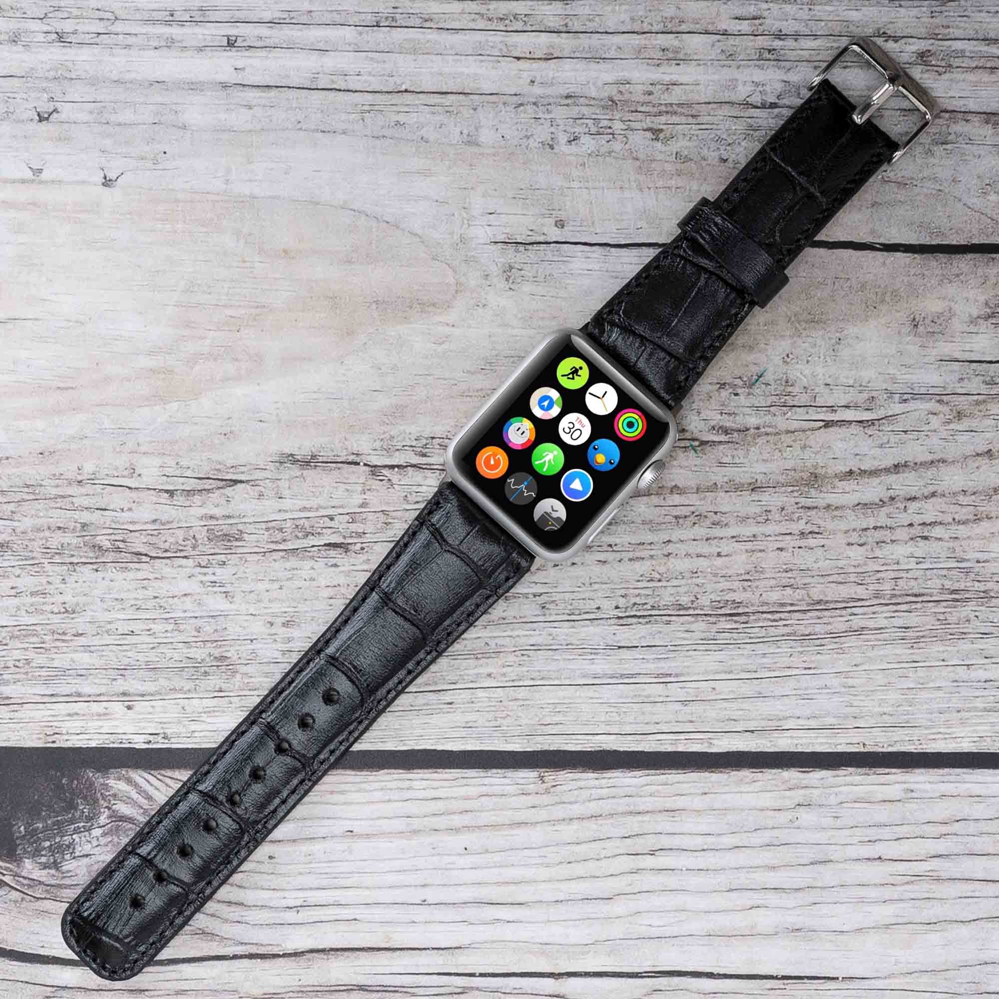 Full Grain Leather Band for Apple Watch - BLACK - saracleather