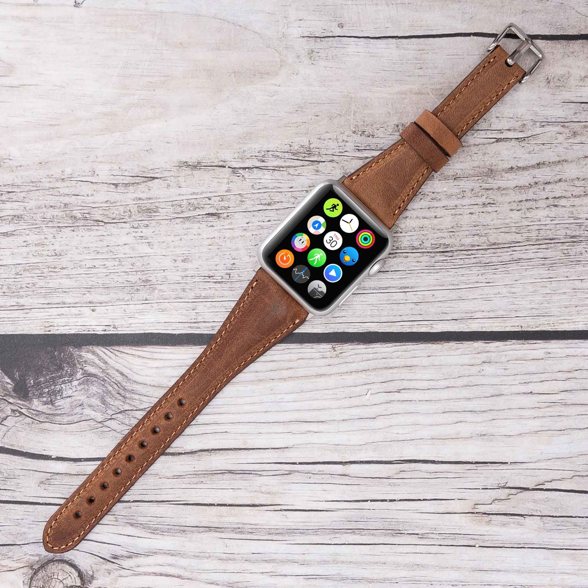 Slim Strap - Full Grain Leather Band for Apple Watch 38mm / 40mm - BROWN - saracleather