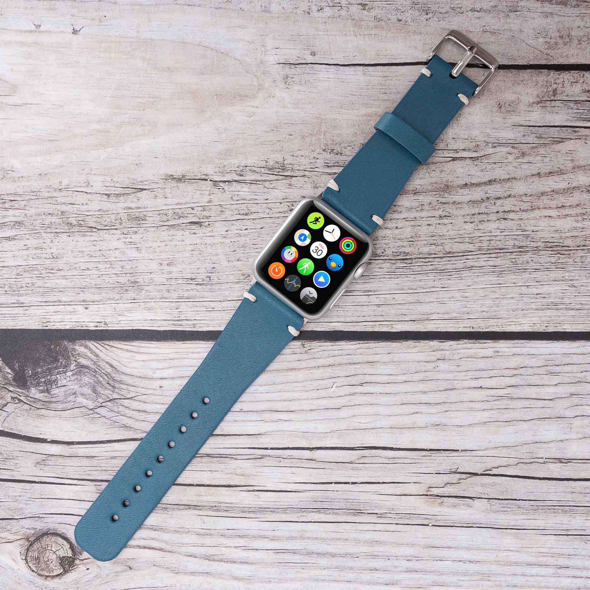 Full Grain Leather Band for Apple Watch - BLUE - saracleather