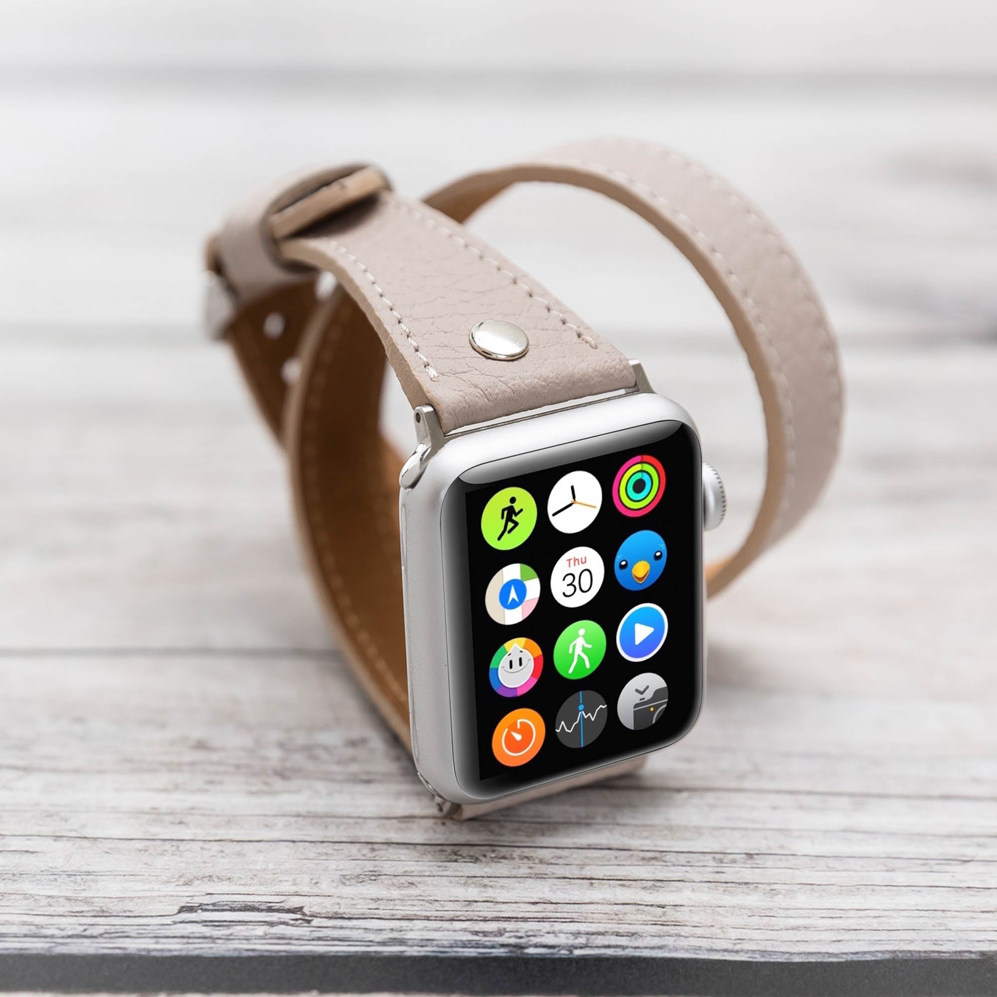 Slim Double Tour Strap: Full Grain Leather Band for Apple Watch 38mm / 40mm - GRAY - saracleather